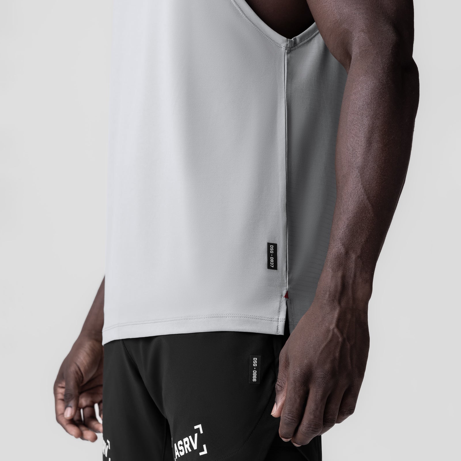 3D-Lite® 2.0 Lycra® Muscle Tank in slate grey, worn by model showing side view