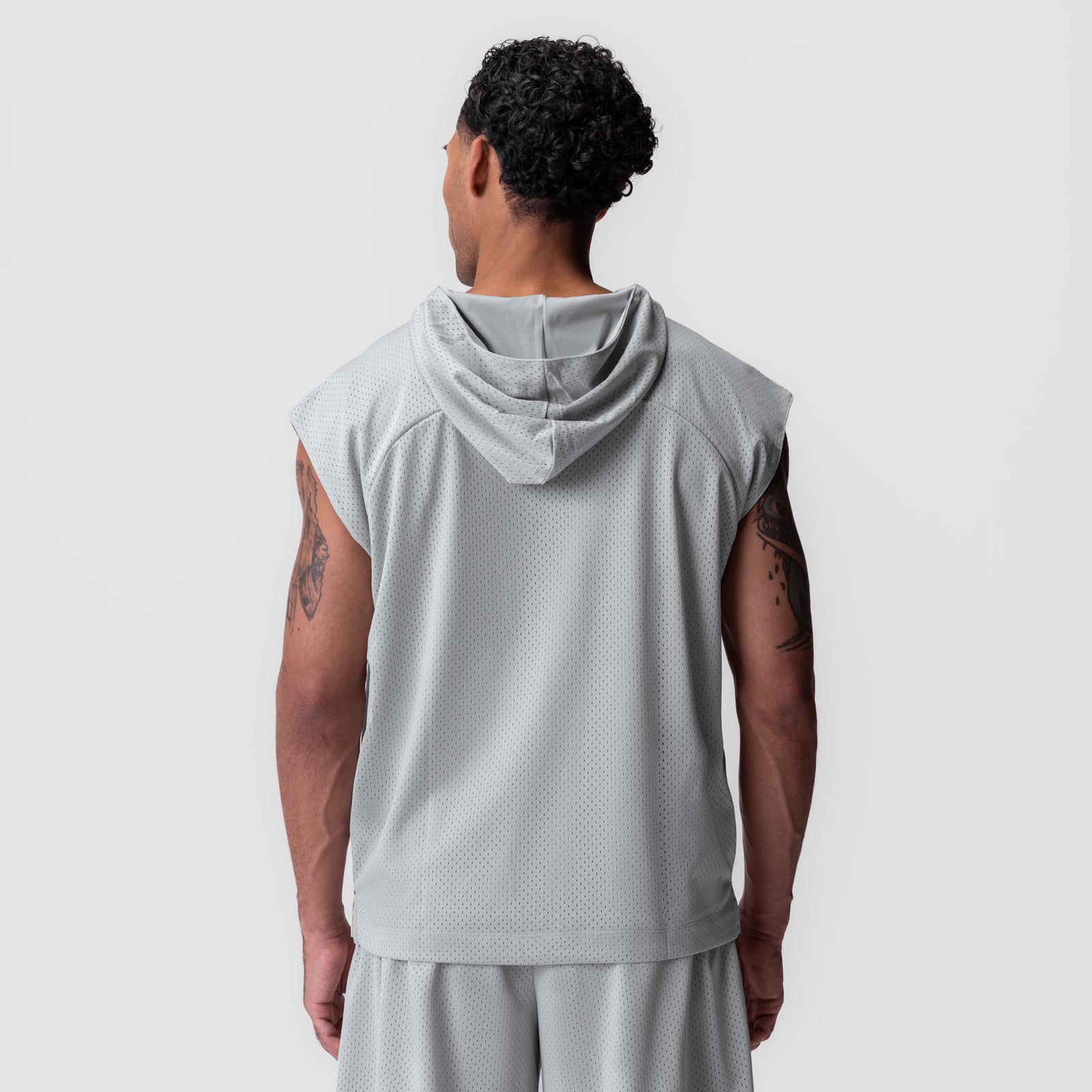 Reversible 2-in-1 Cutoff Hoodie in Slate Grey, back view on model