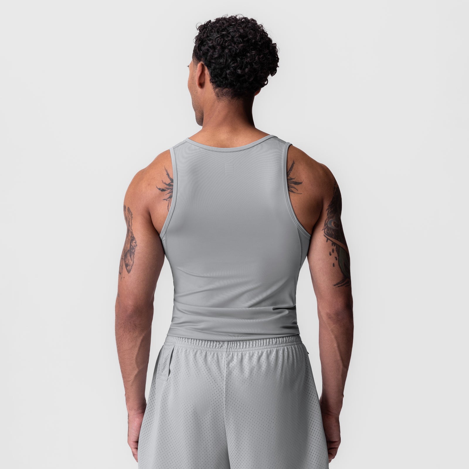 WarpFlexx-Lite® Slim Tank in Slate Grey, rear view on model