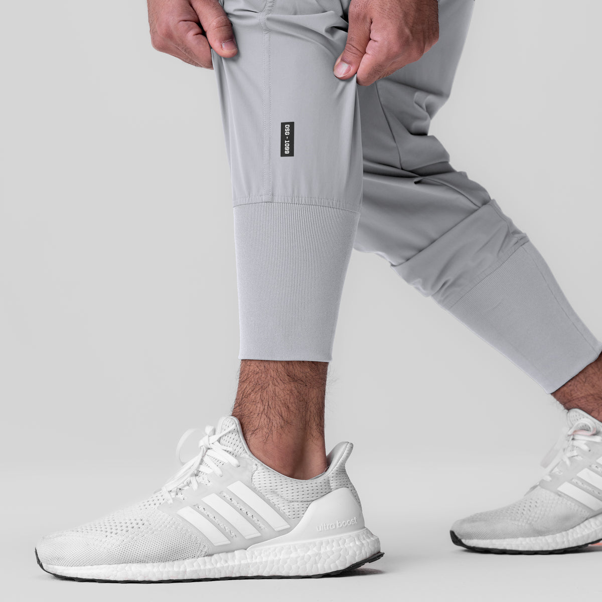 Tetra-Lite Ice Cargo High Rib Jogger in Slate Grey, worn with white sneakers, front view