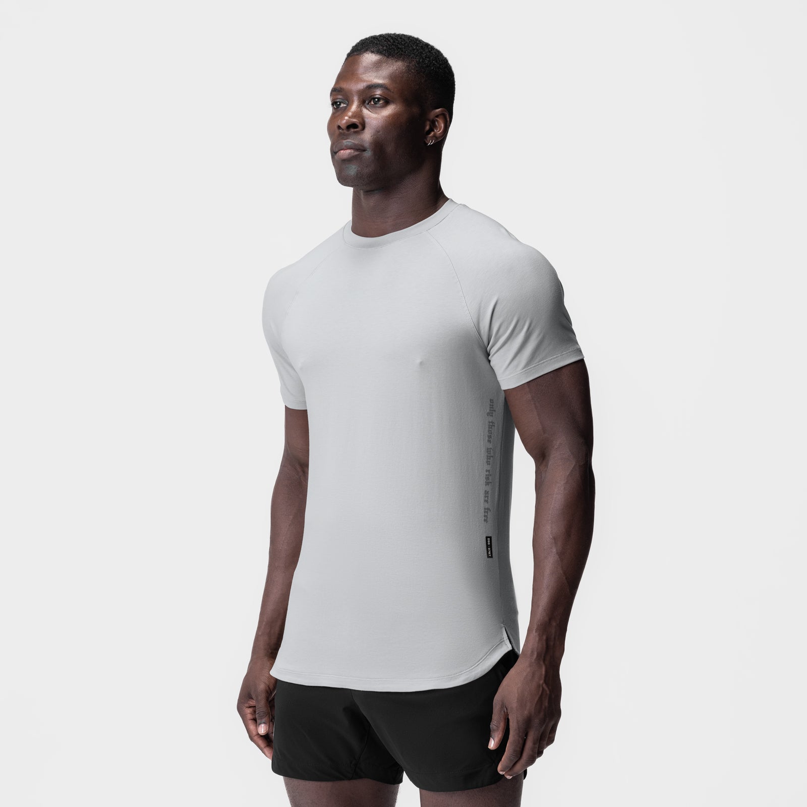 Supima® Established Tee in slate grey worn by male model, front three-quarter view