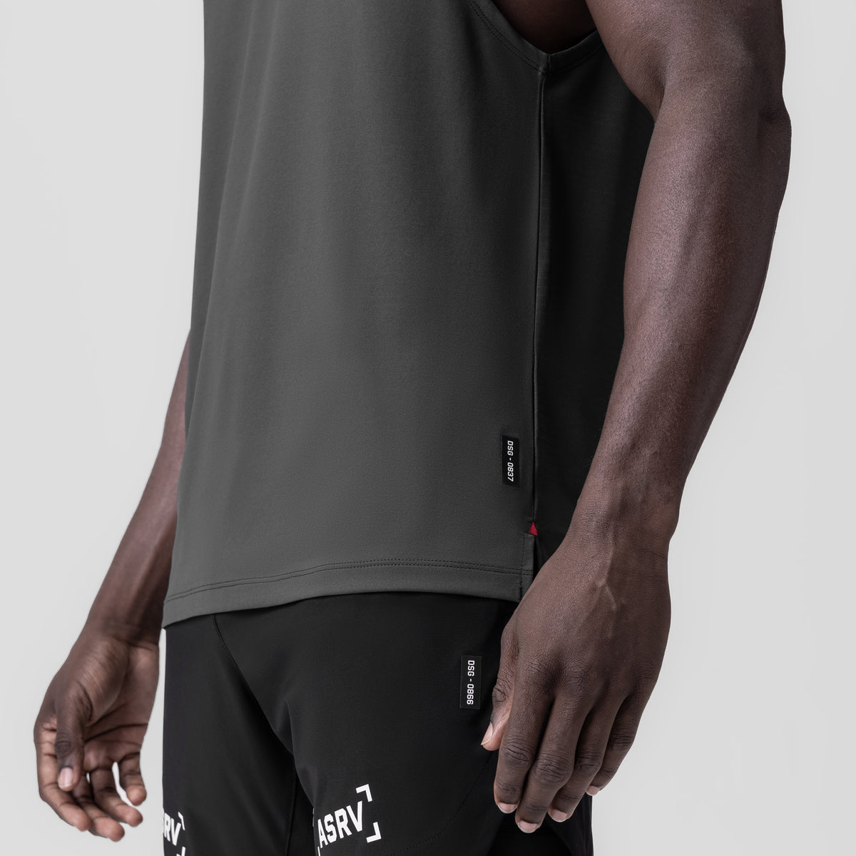 3D-Lite® 2.0 Lycra® Muscle Tank in Space Grey worn by model, side view