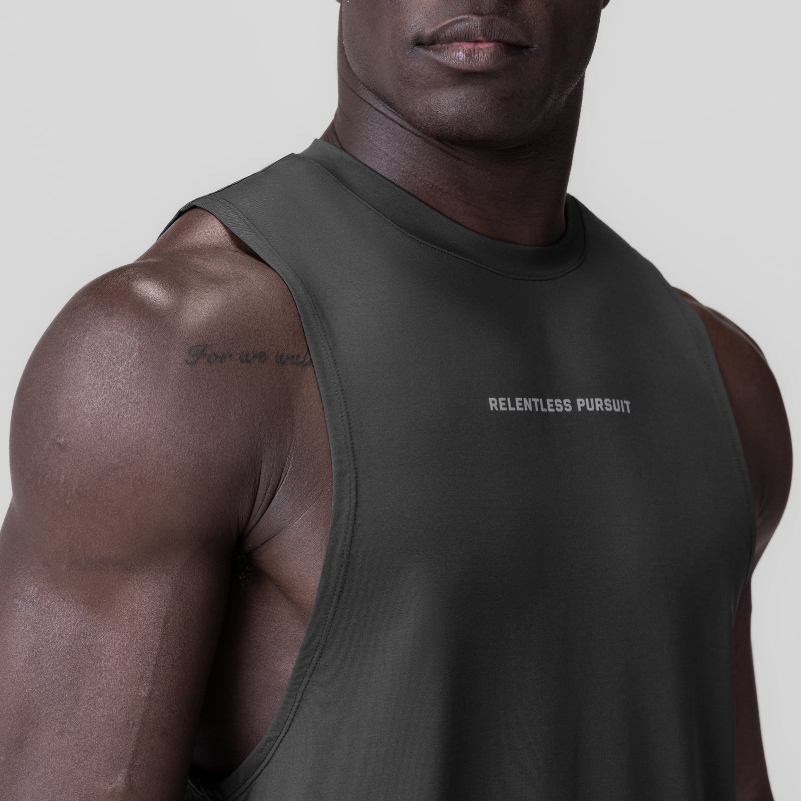 3D-Lite® 2.0 Lycra® Muscle Tank in space grey worn by model, front angled view