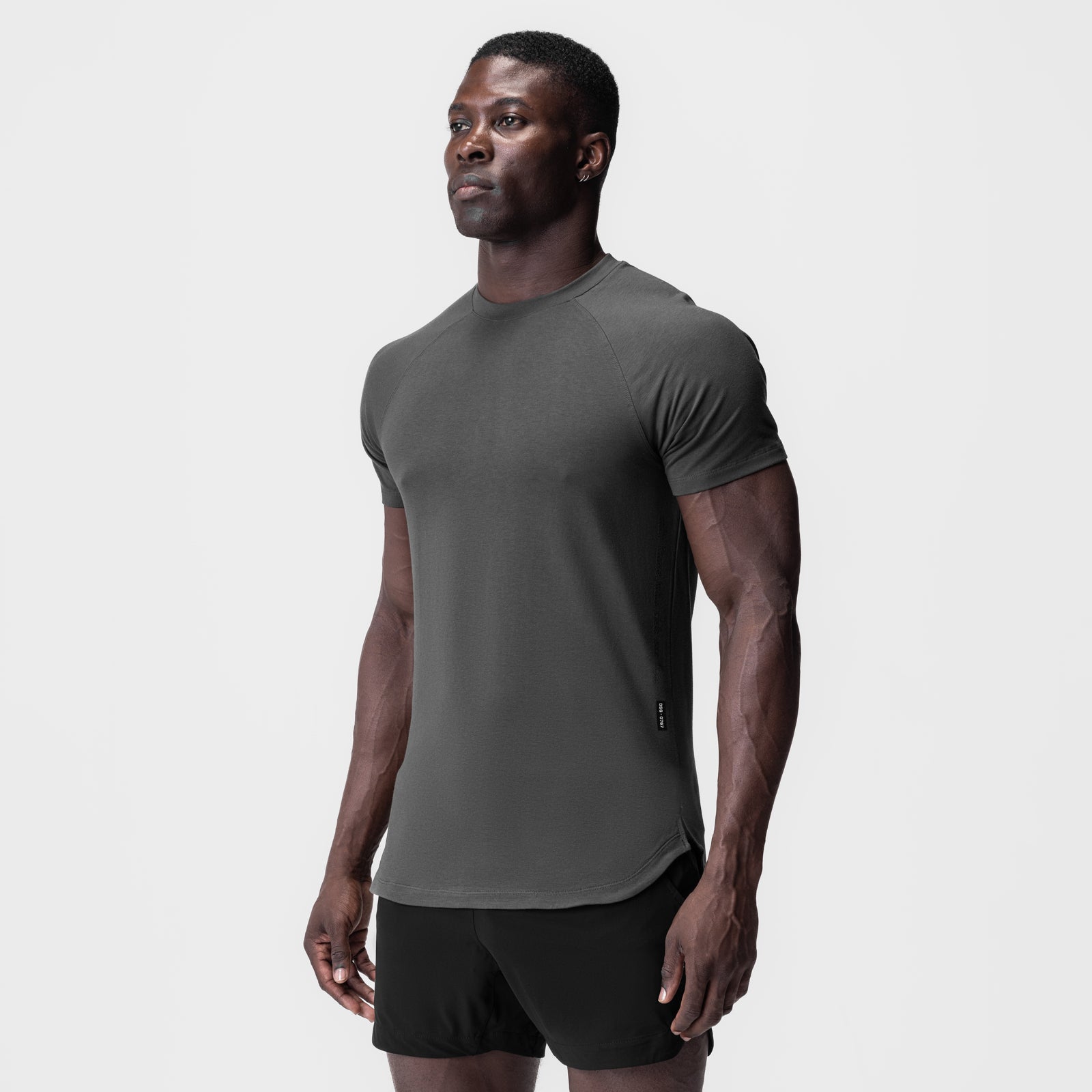 Supima® Established Tee in space grey worn by male model, front side view