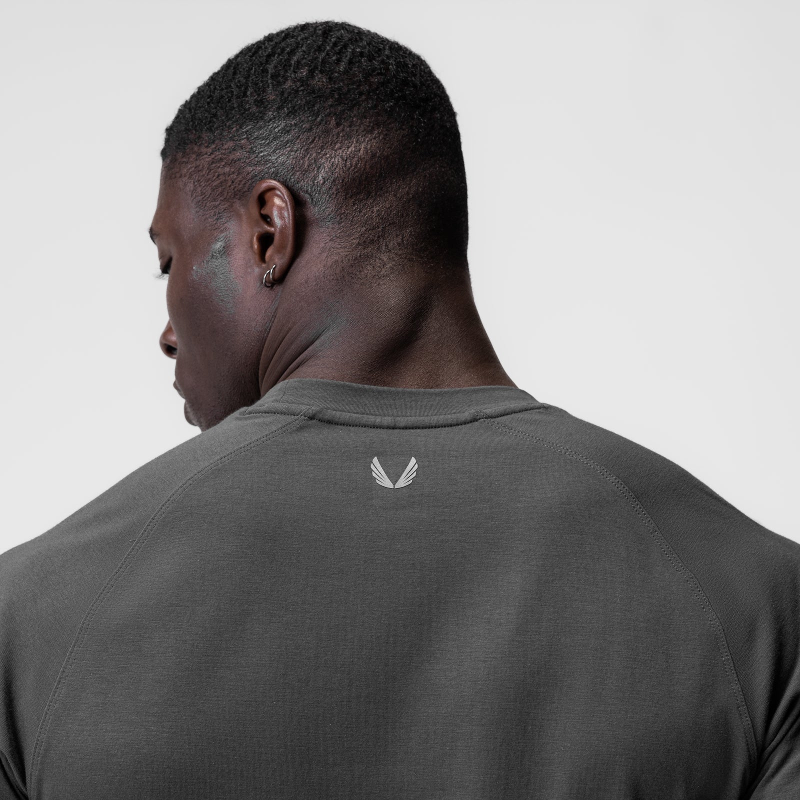 Supima® Established Tee in space grey, back view on model