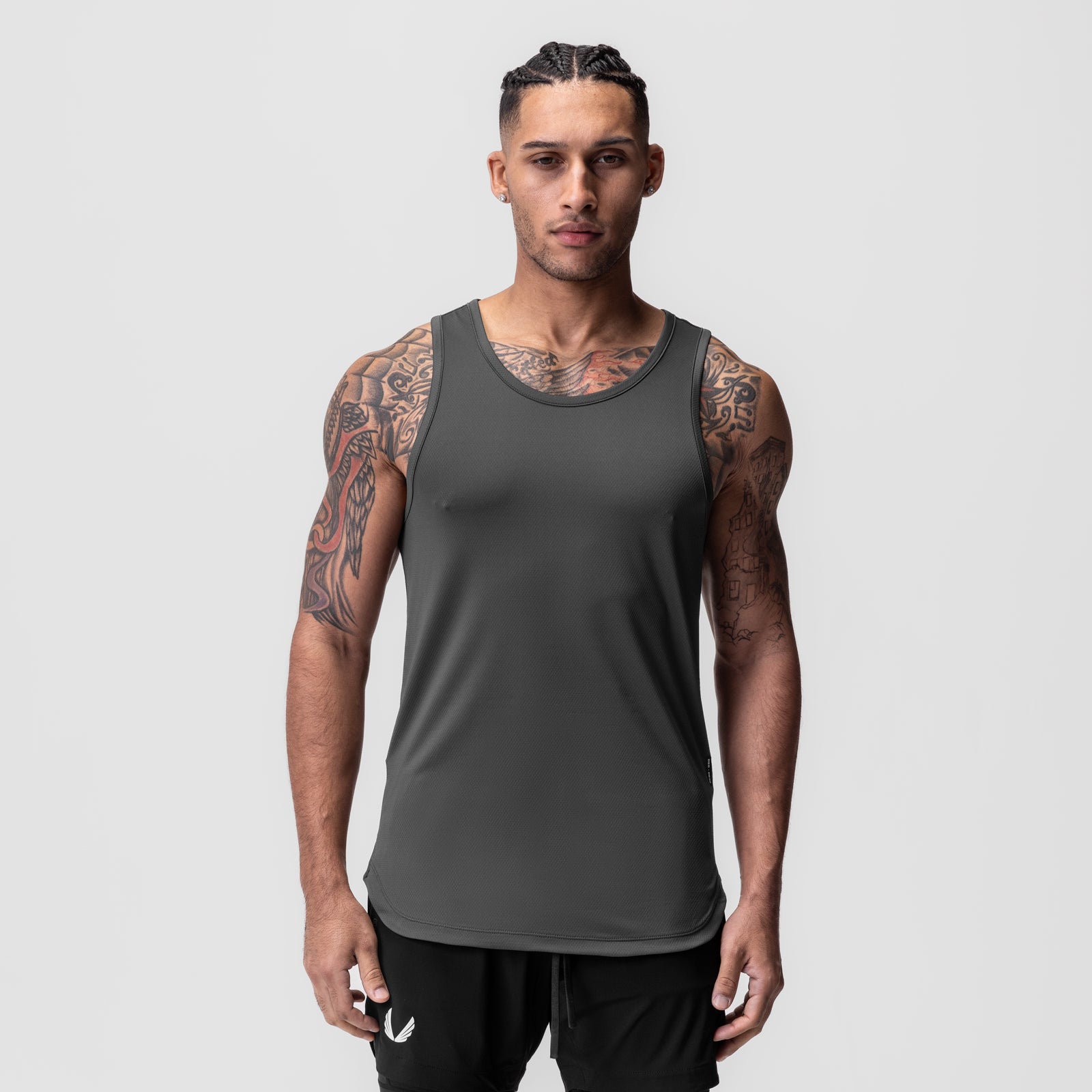 AeroSilver® Tank Top in Space Grey worn by male model, front view