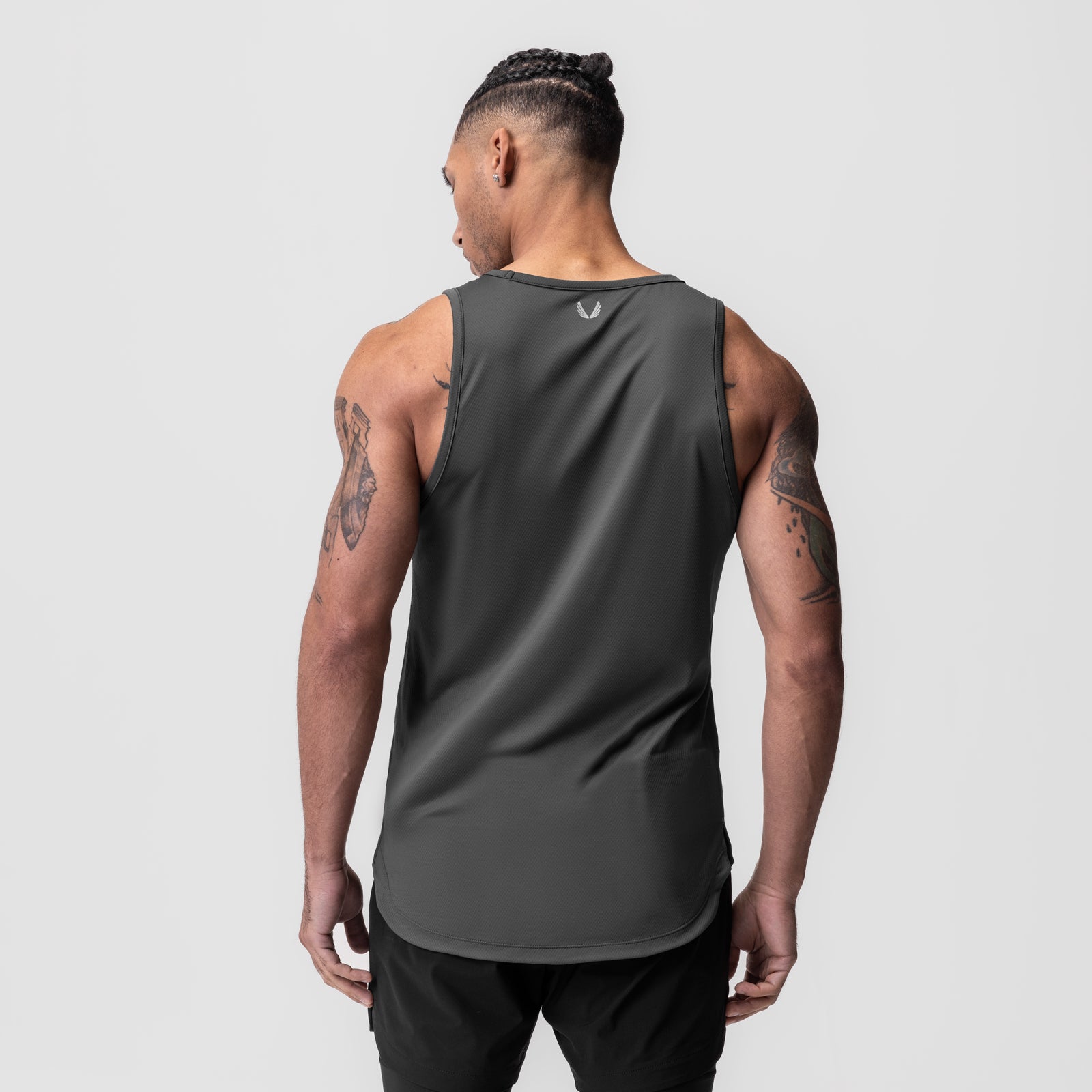 AeroSilver Tank Top in Space Grey, rear view worn by model