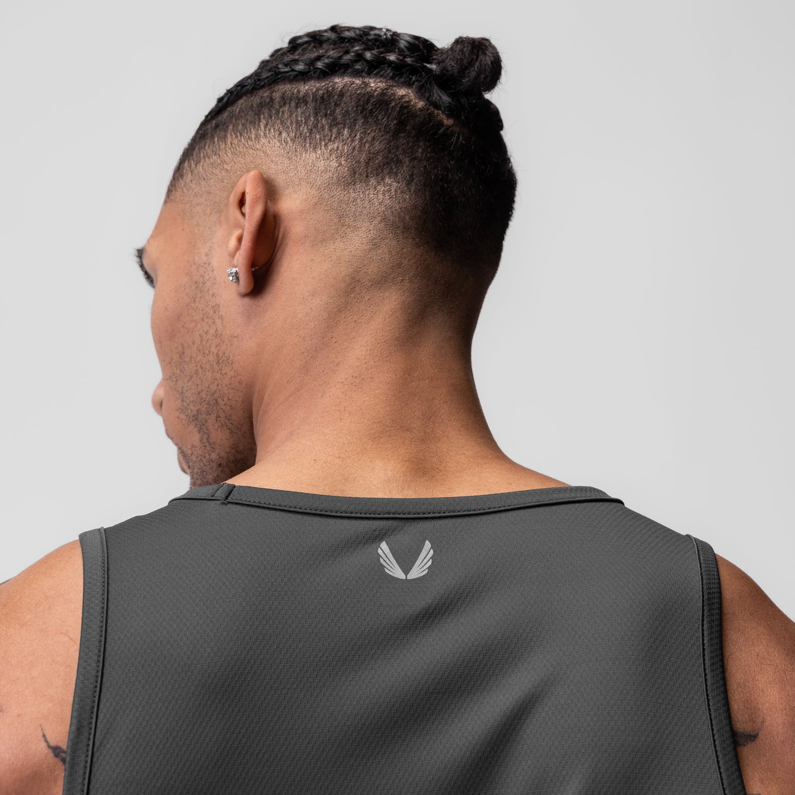 AeroSilver Tank Top in space grey, rear view on model