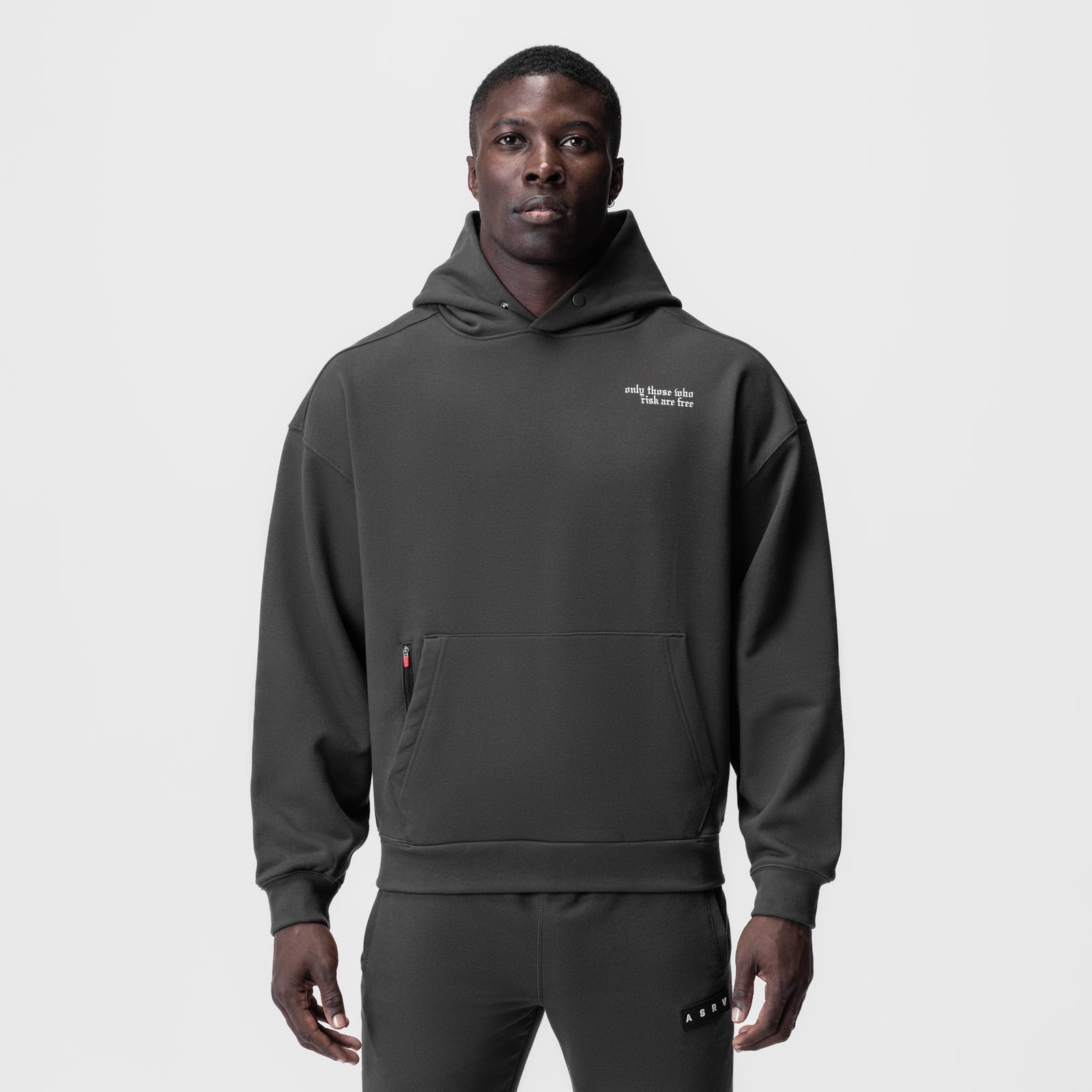 Tech-Terry Zip Pocket Hoodie in Space Grey, frontal view on model
