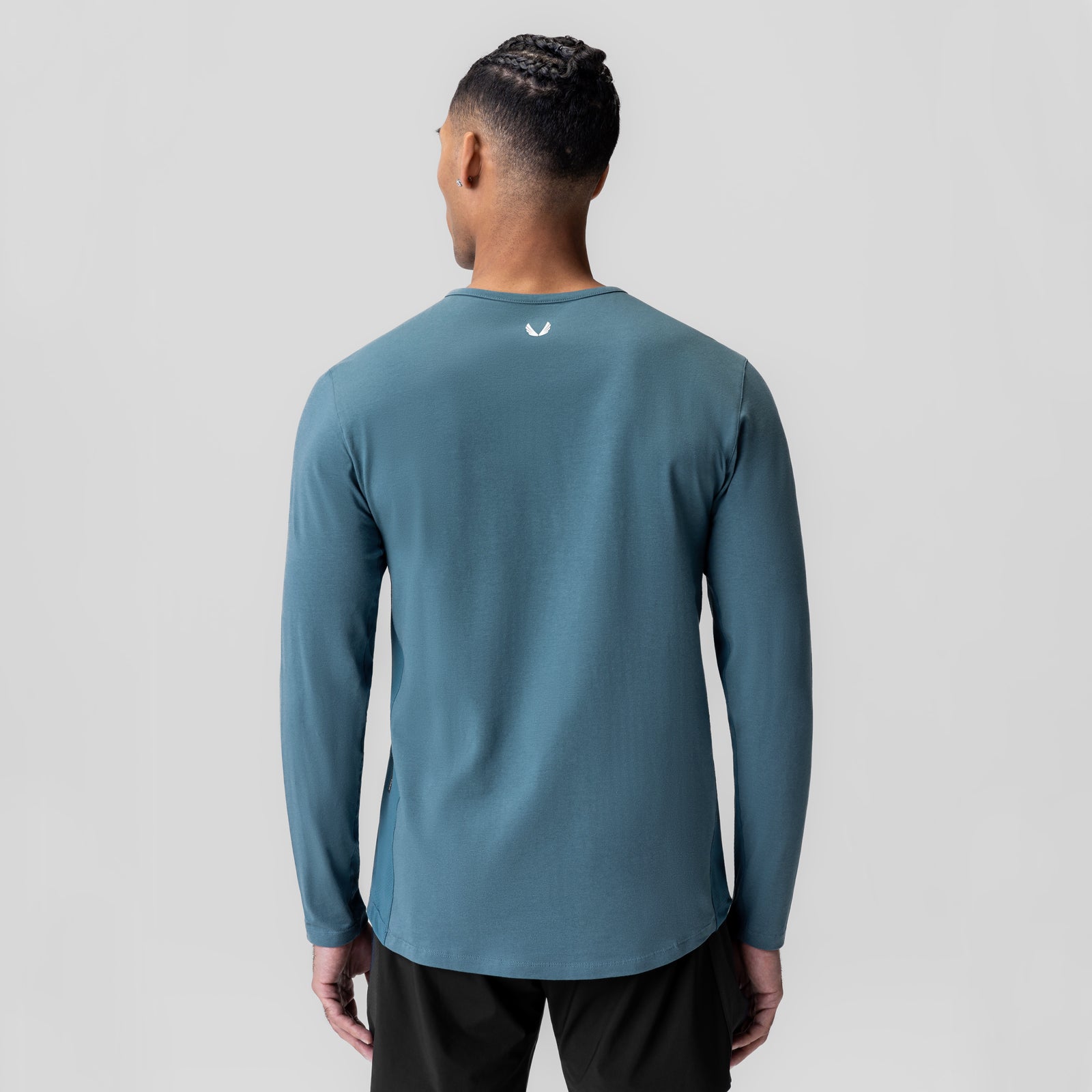 Creora® Cotton Modal Long Sleeve in storm blue, back view on model