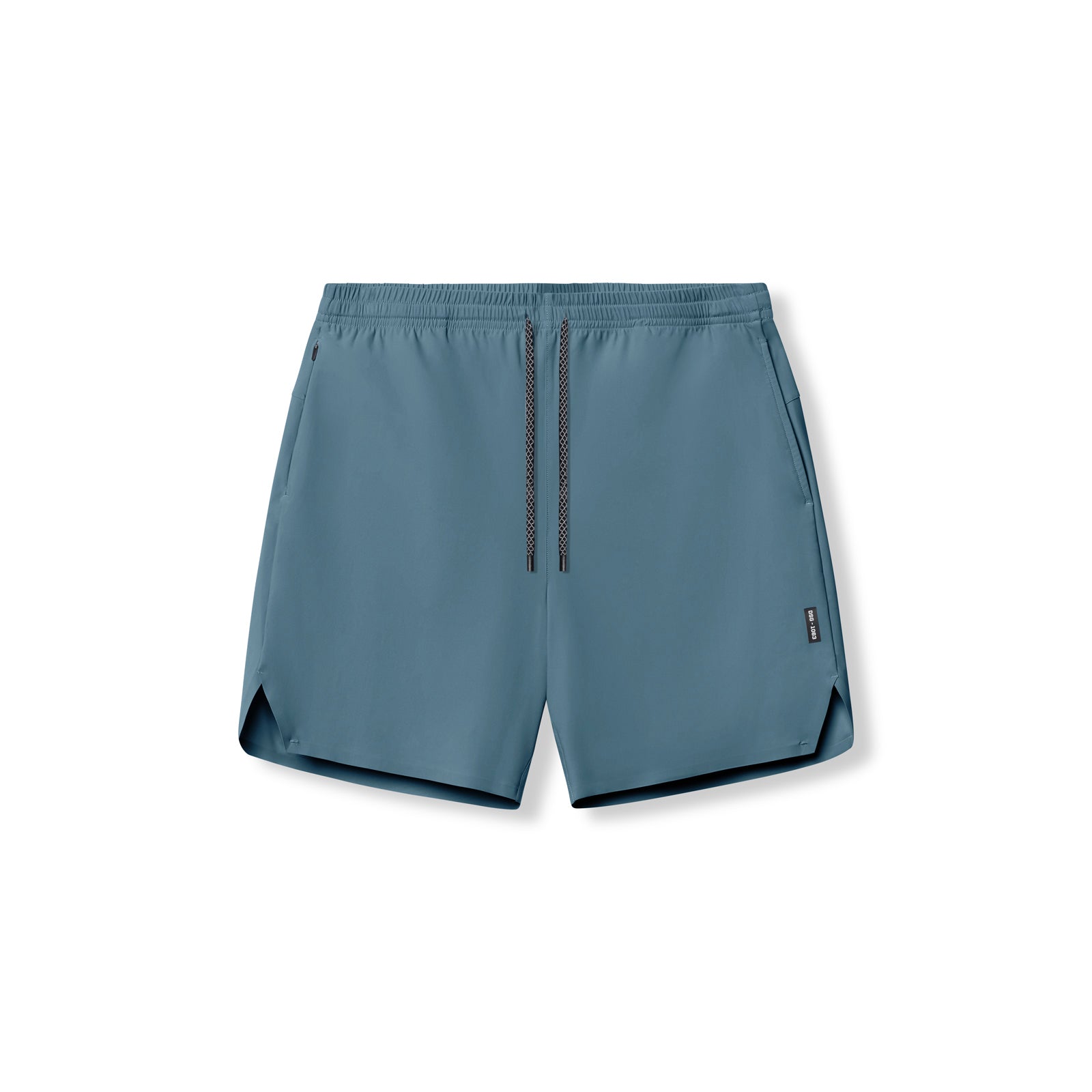 flatlay Revolutional Field Short in storm blue with black trim, front view