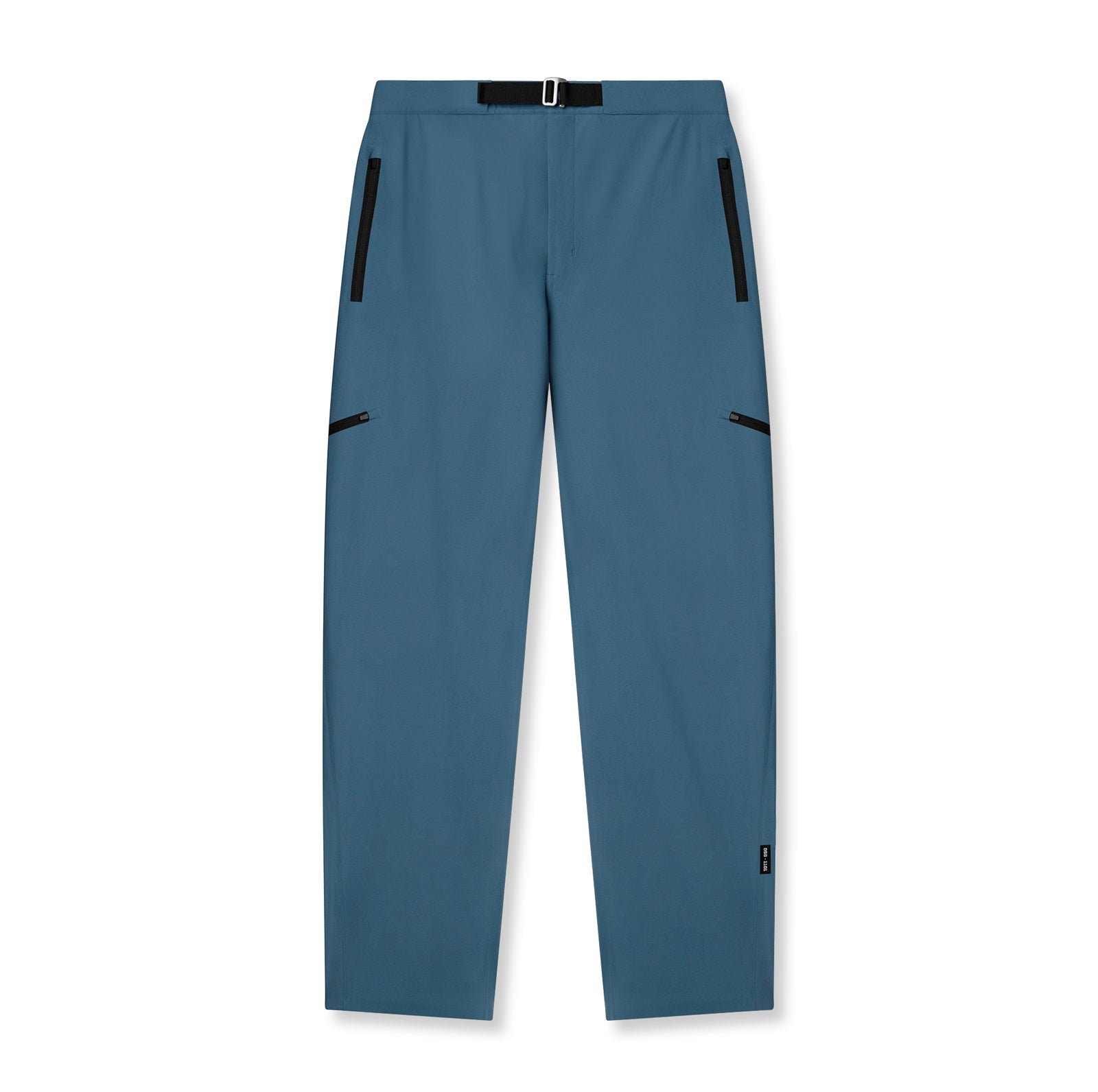 Flatlay of Tetra-Lite Field Pant in storm blue with zip pockets and belt detail