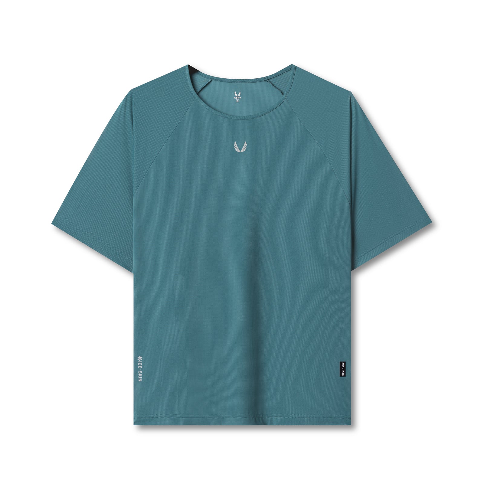 Flatlay of ASRV Ice-Skin™ Oversized Tee in storm blue, front view