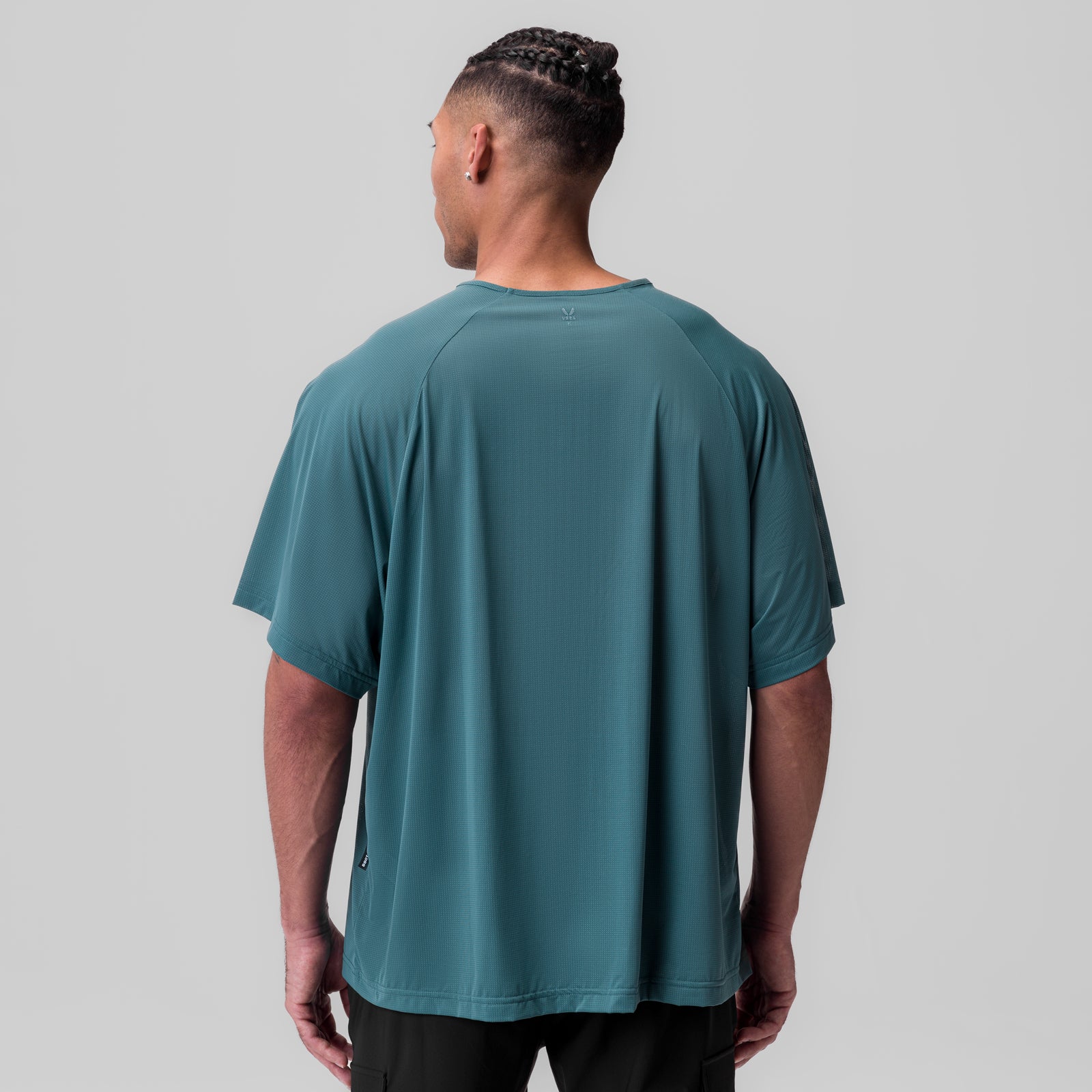 Ice-Skin Oversized Tee in storm blue, back view on model
