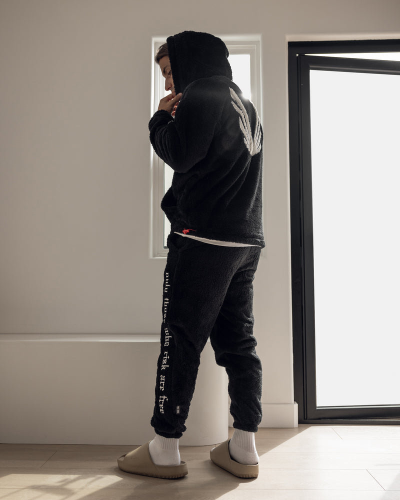0553. Sherpa Recovery Hoodie - Black/White "Wings"