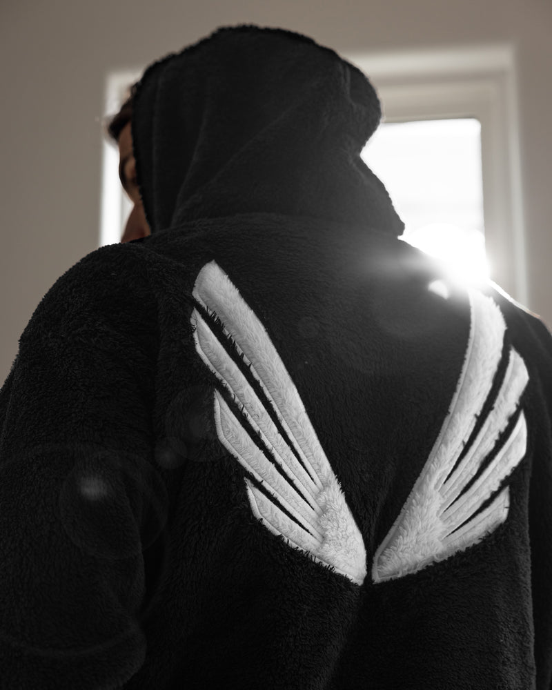 0553. Sherpa Recovery Hoodie - Black/White "Wings"