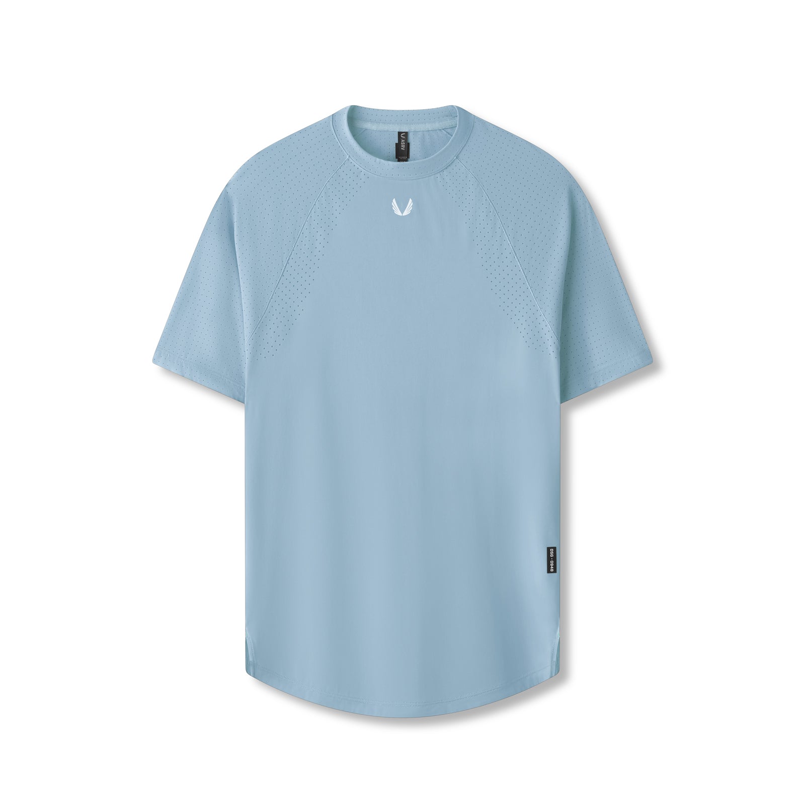 flatlay Laser-Vent Established Tee in light sky blue, front view