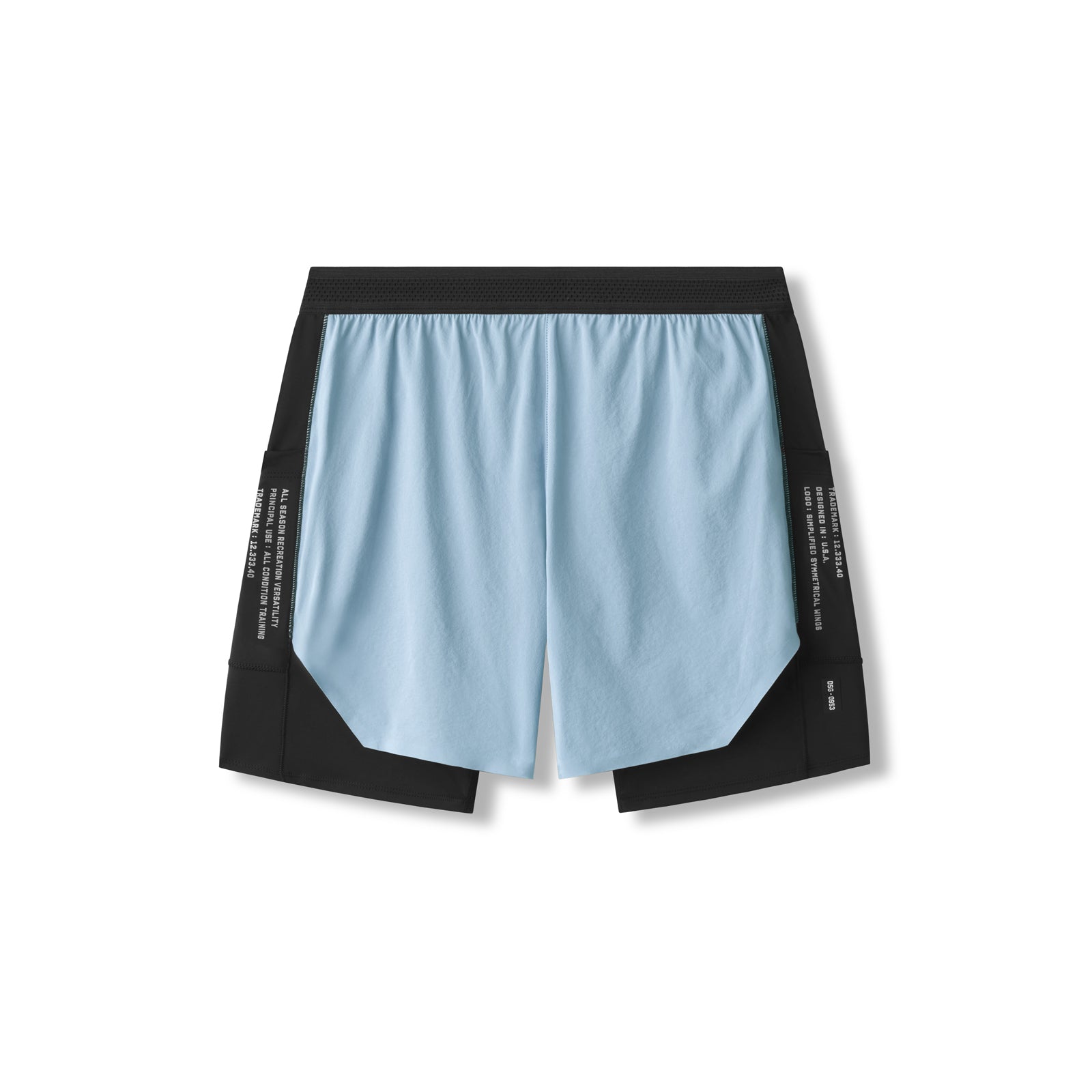Flatlay of Aerotex™ Hybrid Liner Short in light sky blue and black, top view