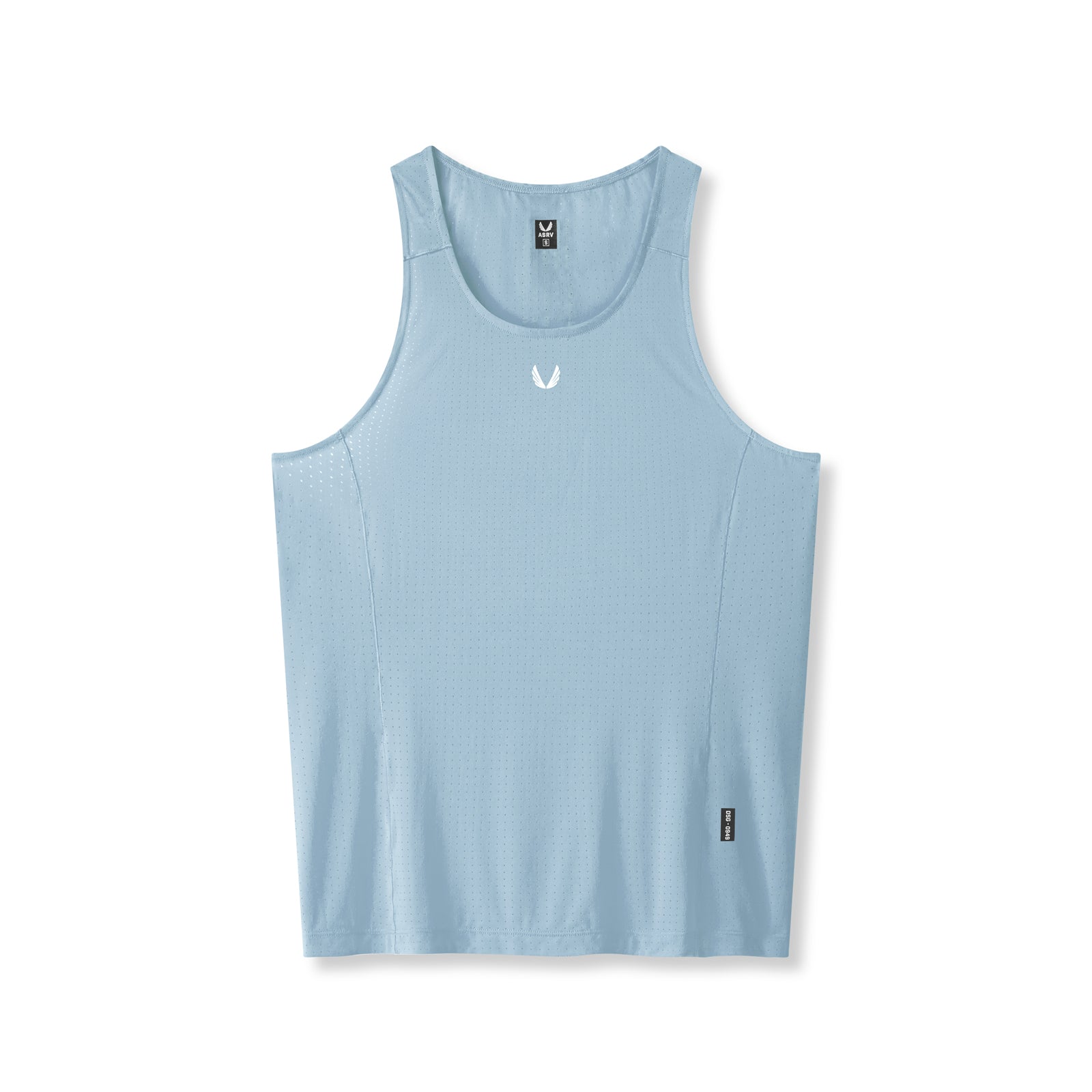 flatlay Laser-Vent™ Singlet Tank in light sky blue, front view