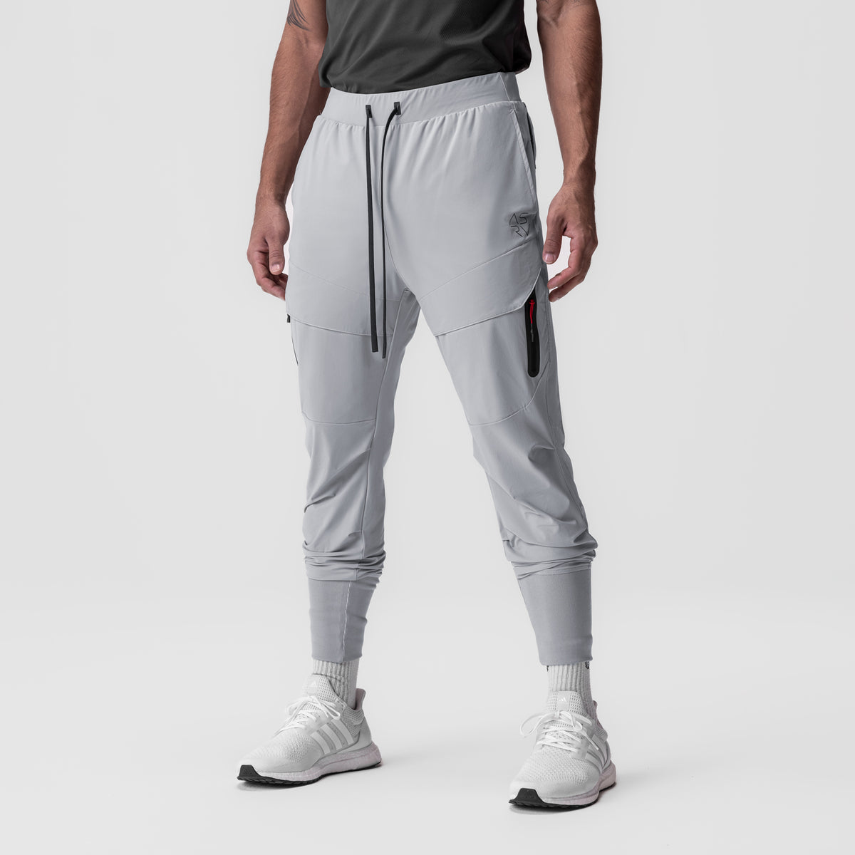 Tetra-Lite® Tech High Rib Jogger in Slate Grey worn by model, front view
