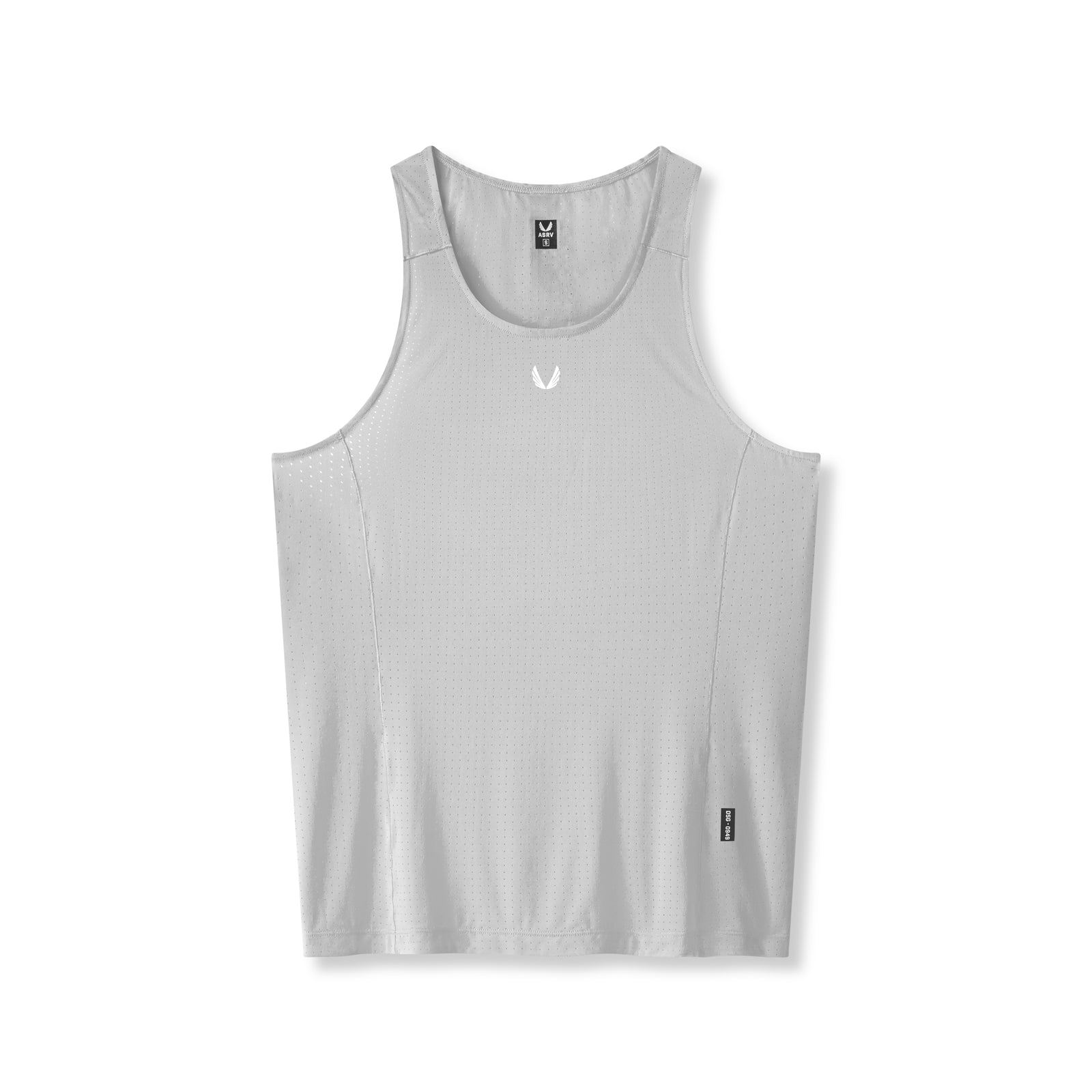 Flatlay of Laser-Vent Singlet Tank in Slate Grey, front view