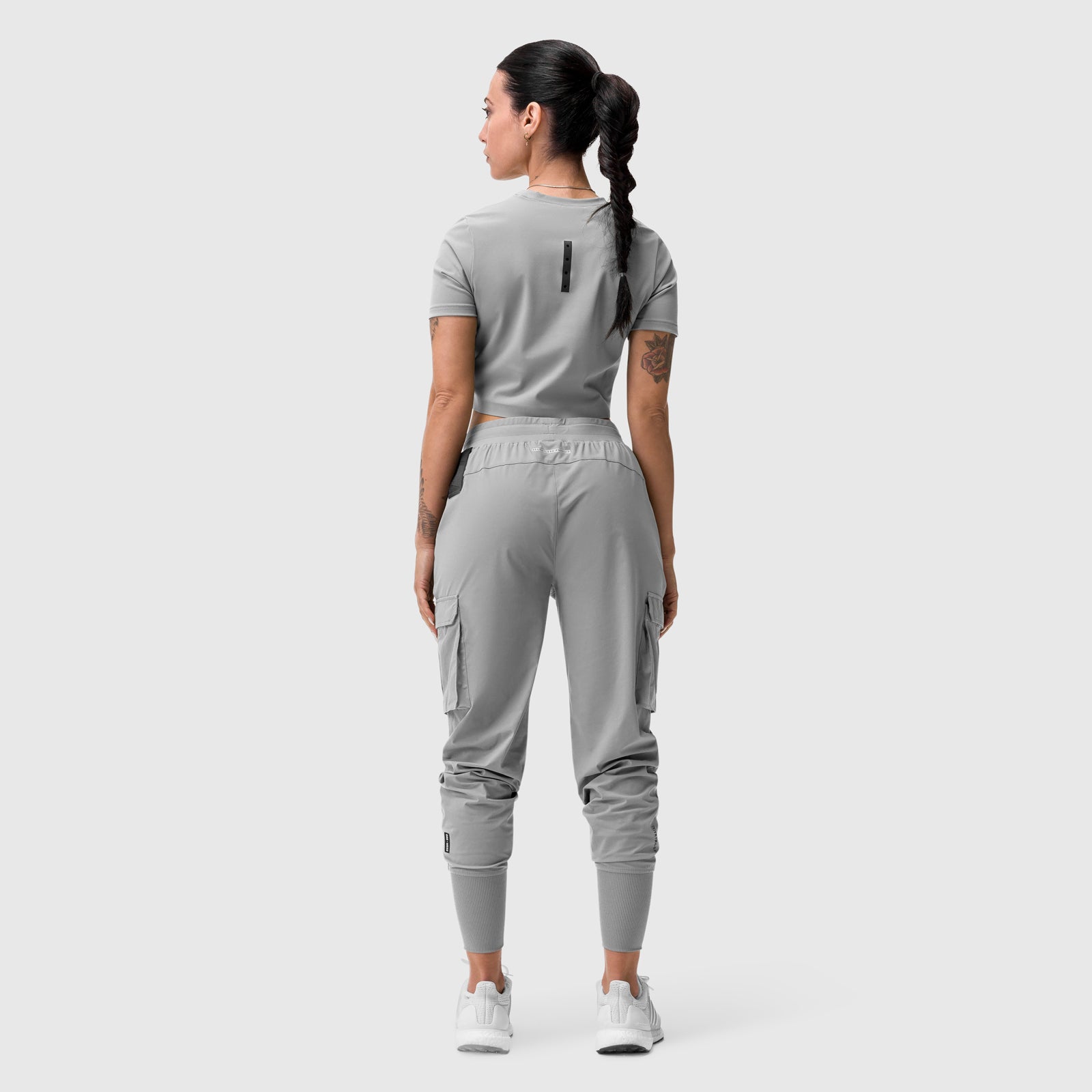 Tetra-Lite Cargo High Rib Jogger in slate grey, worn by model shown from behind