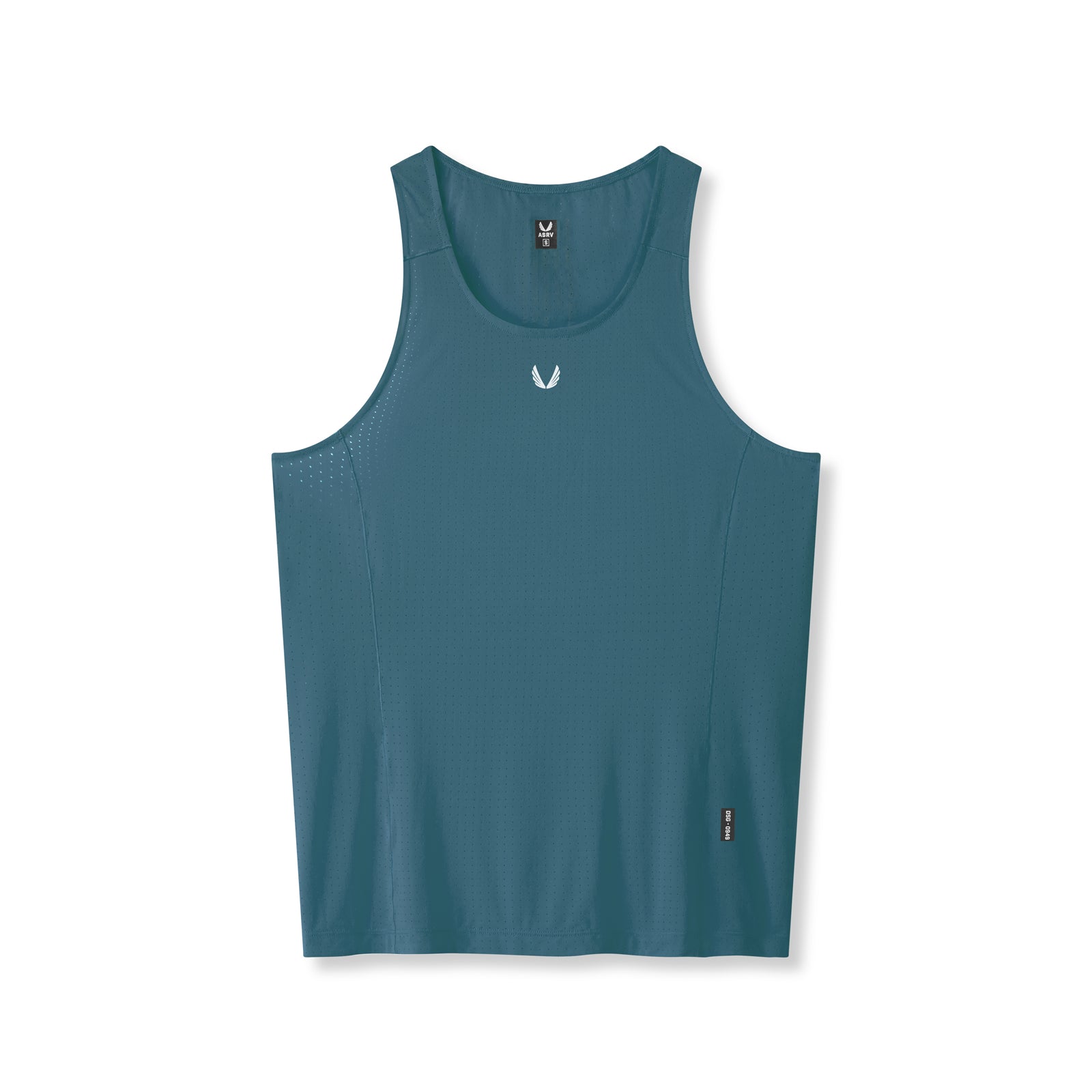 flatlay Laser-Vent™ Singlet Tank in storm blue, front view