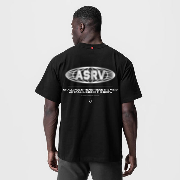 0797. Tech Essential™ Relaxed Tee - Black "Global Reach"