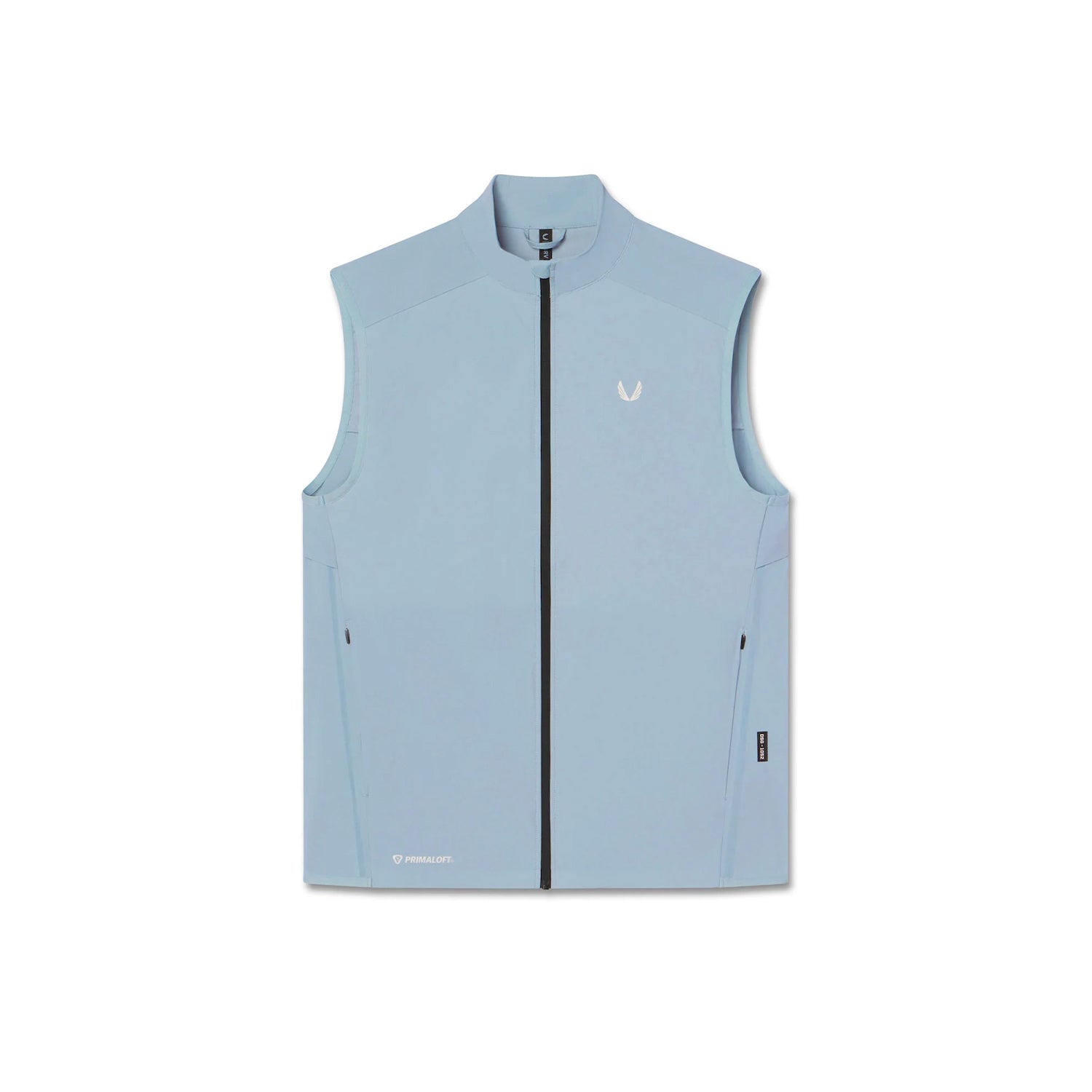 flatlay Aerotex PrimaLoft Run Vest in light sky, front view