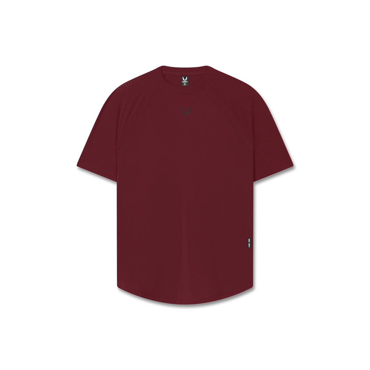 Flatlay of W017 Laser-Vent Established Tee in crimson, back view