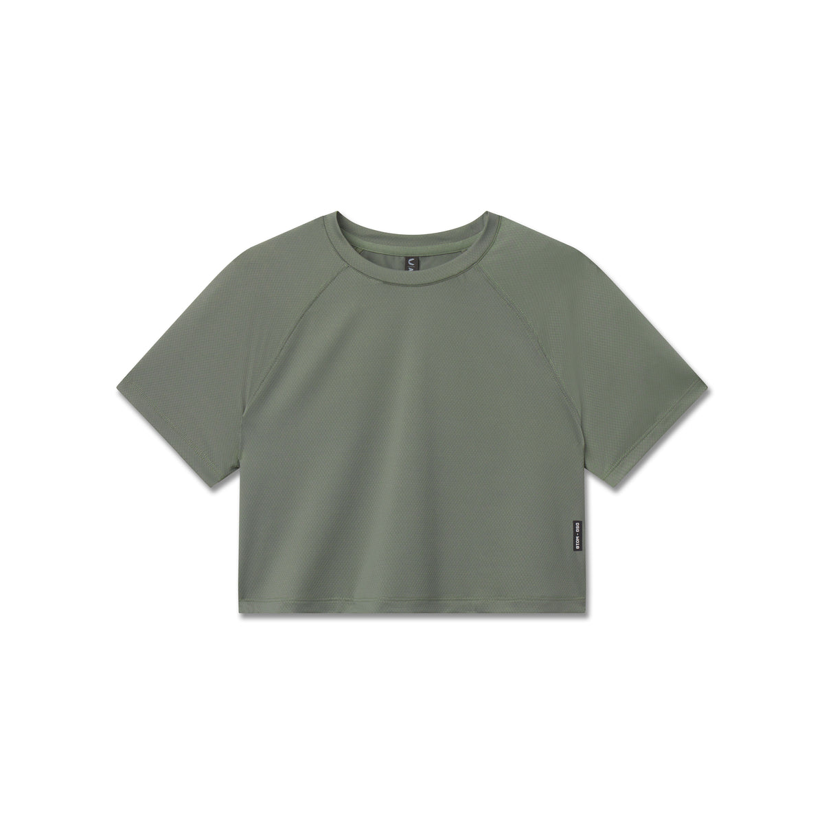 Flatlay of AeroSilver® Cropped Tee in sage green, front view