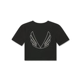 W019. Lycra® Cropped Tee - Black "Big Wings"