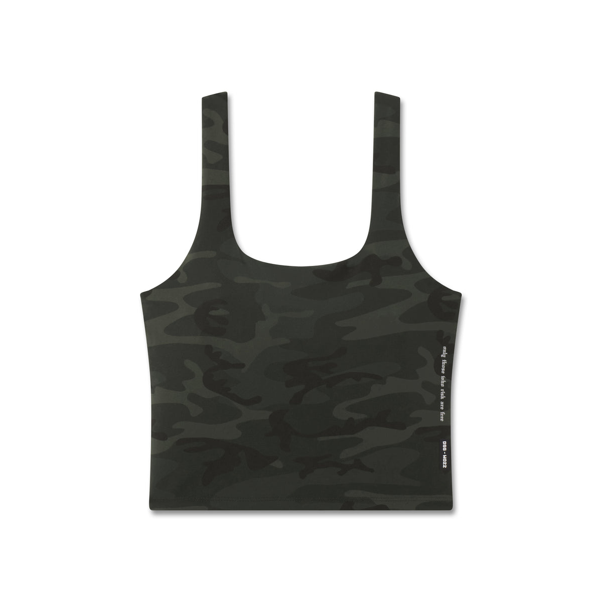 Flatlay of LYCRA® 2-in-1 Tank Top in dark camo, front view