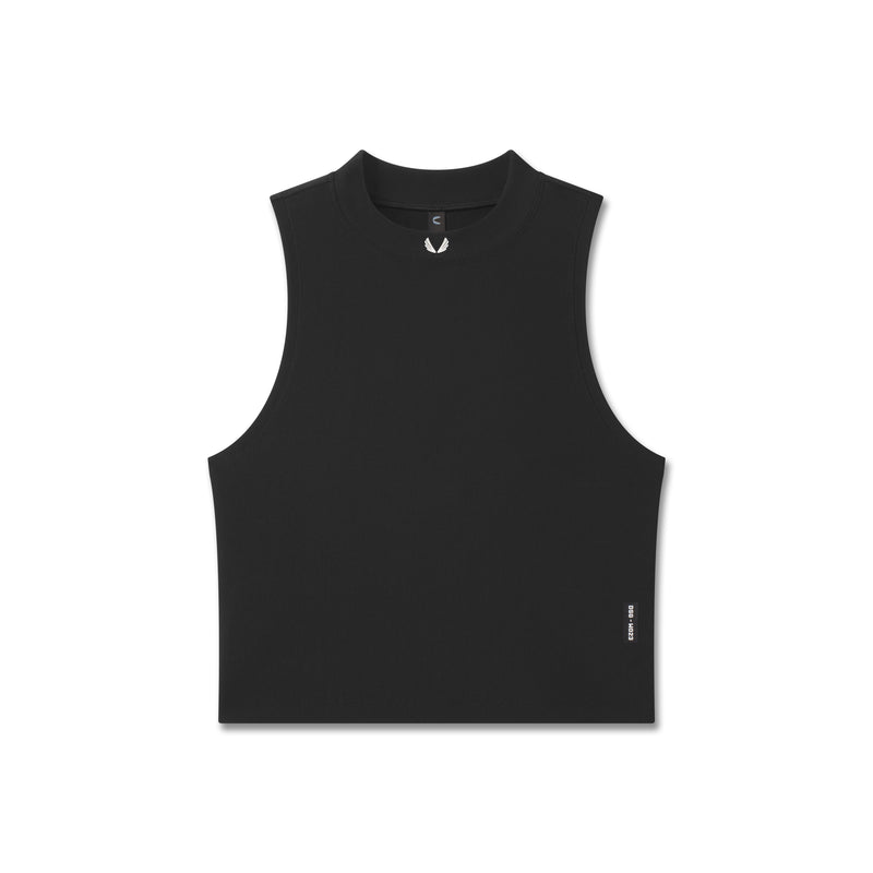 W023. Lycra® Ribbed Mockneck Tank - Black