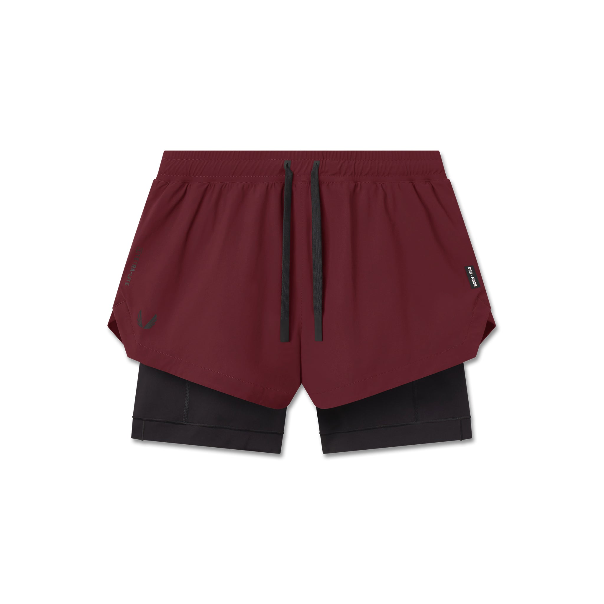 flatlay Tetra-Lite® Liner Short in crimson and black, front view