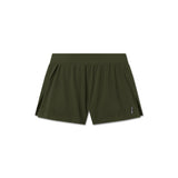 flatlay Aerotex Side Split Run Short in olive, front view