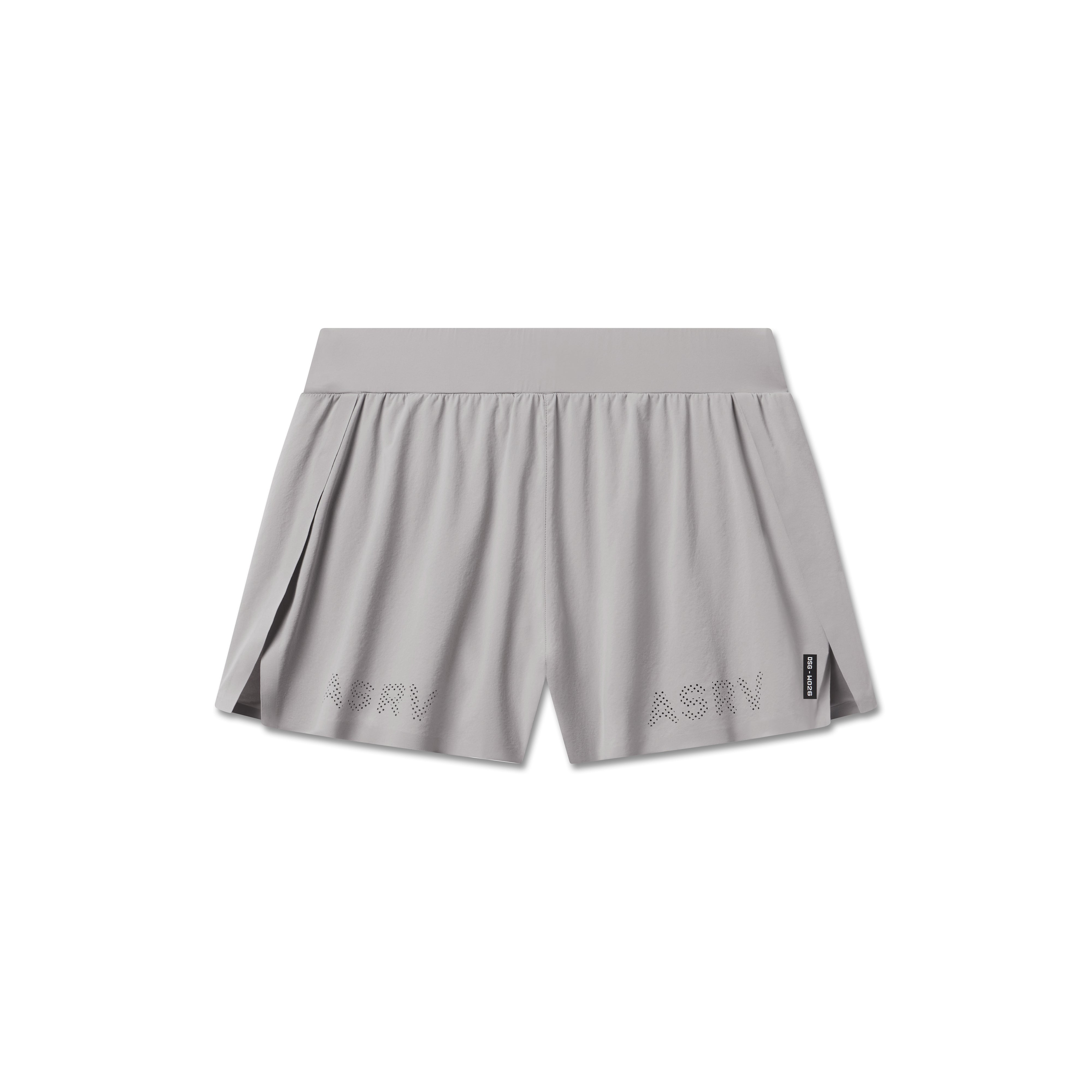 flatlay Aerotex Side Split Run Short in Slate Grey, front view