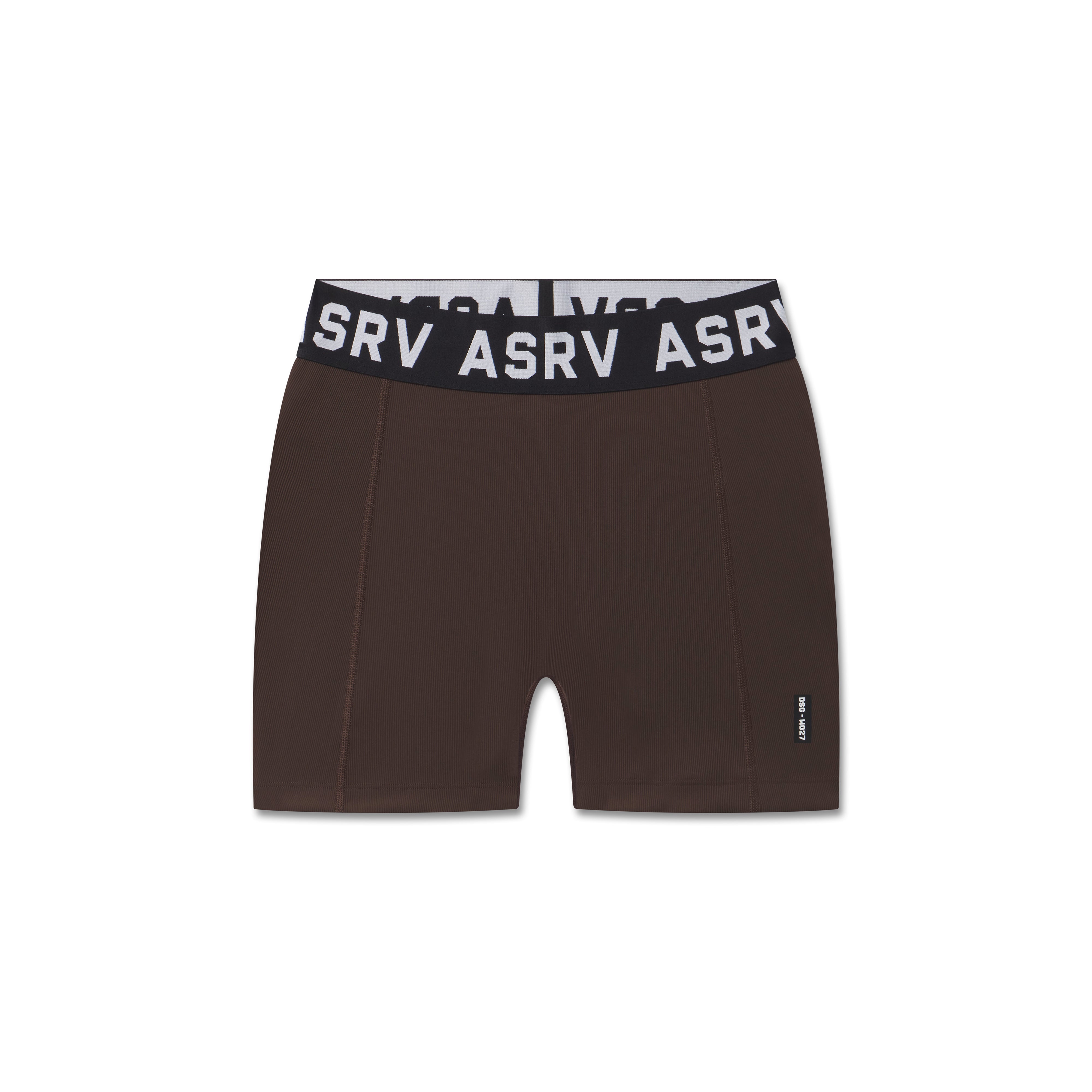 flatlay LYCRA® Ribbed Short in dark earth brown, front view