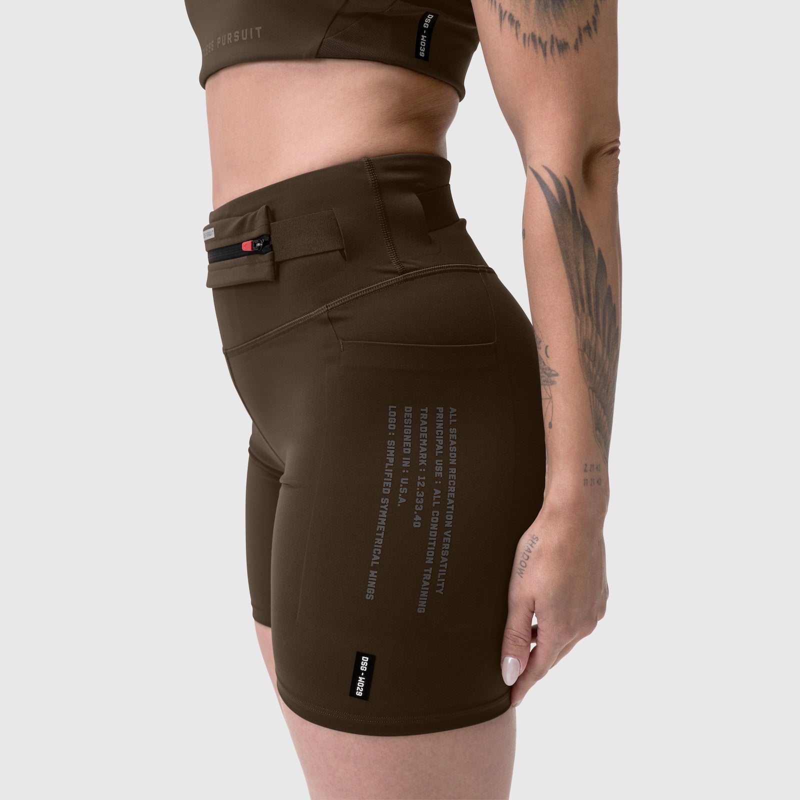 LYCRA® 3-in-1 Biker Short in Dark Earth, worn by model, side view