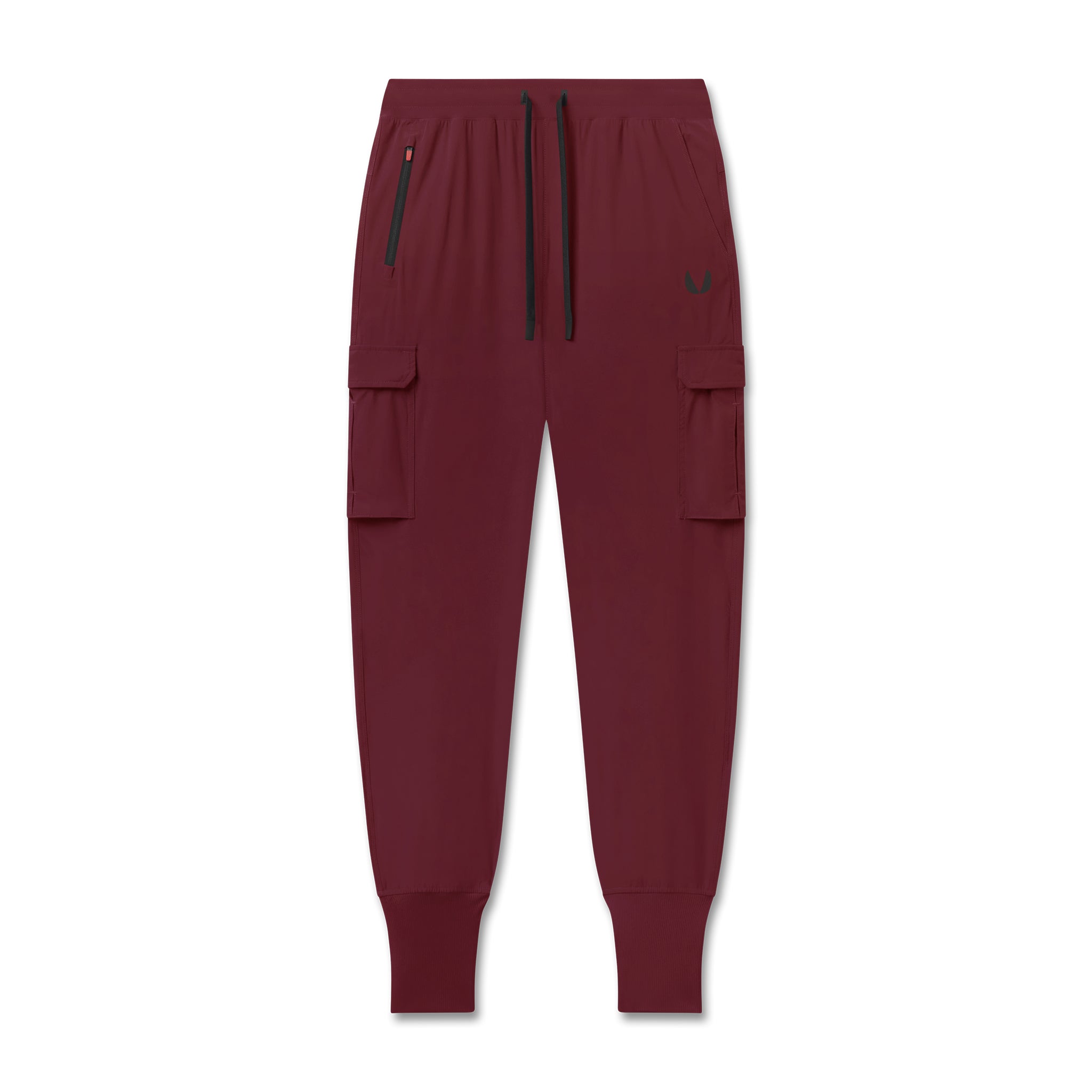 Flatlay of Tetra-Lite Cargo High Rib Jogger in crimson, front view