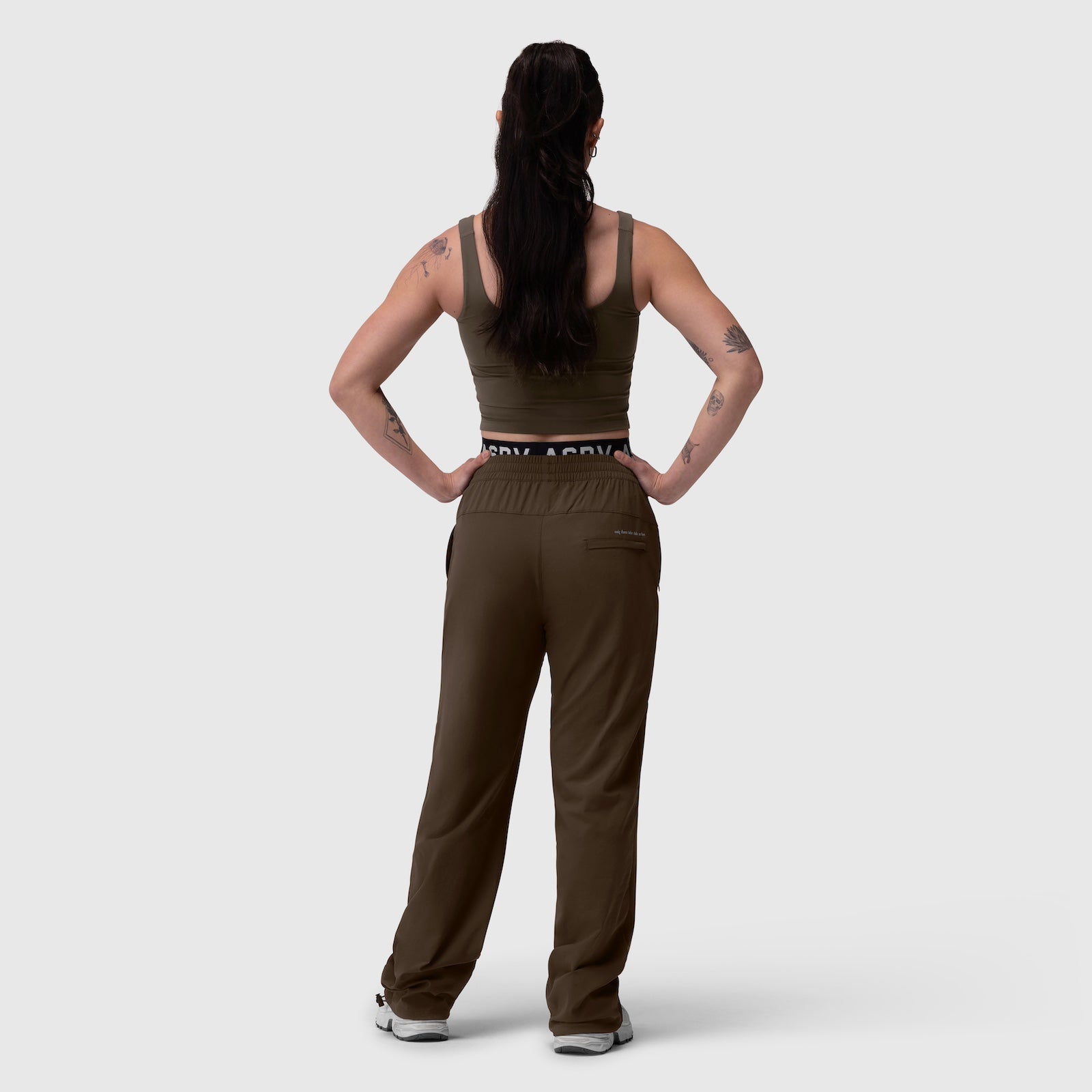 W036 Ripstop Relaxed Track Pant in Dark Earth, back view on model