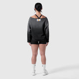 W049. Raw Hem Oversized Crewneck - Black Sun Fade