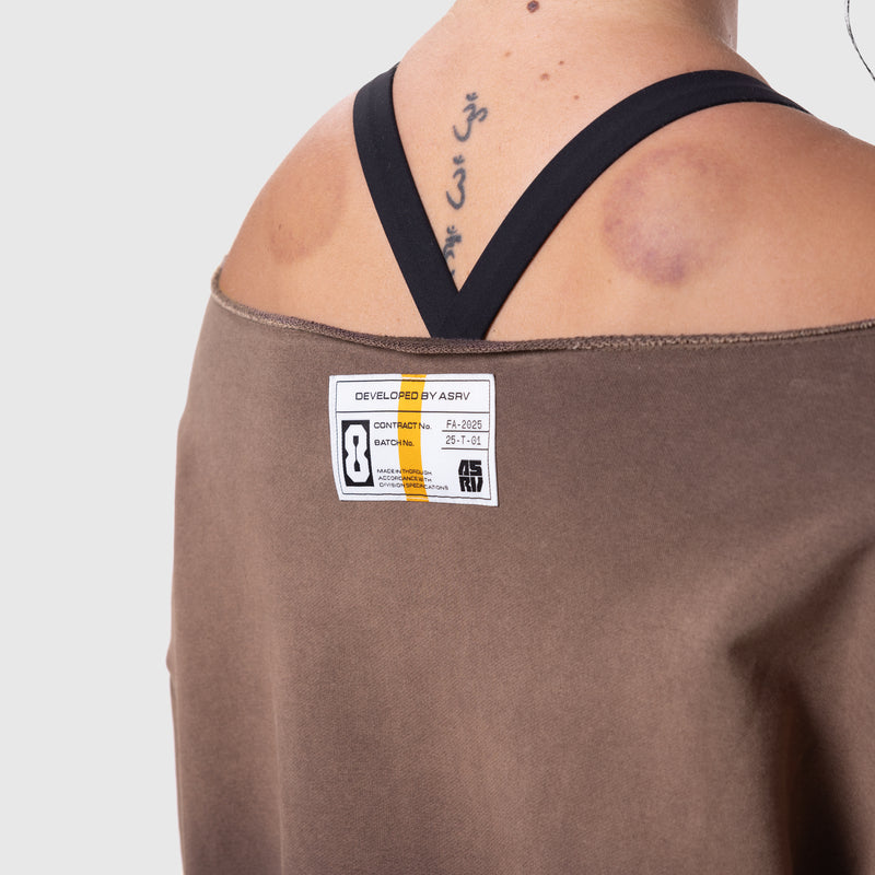W049. Raw Hem Oversized Crewneck - Dark Earth Sun Fade