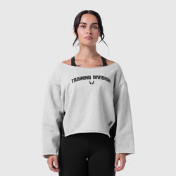 W049. Raw Hem Oversized Crewneck - Heather Grey