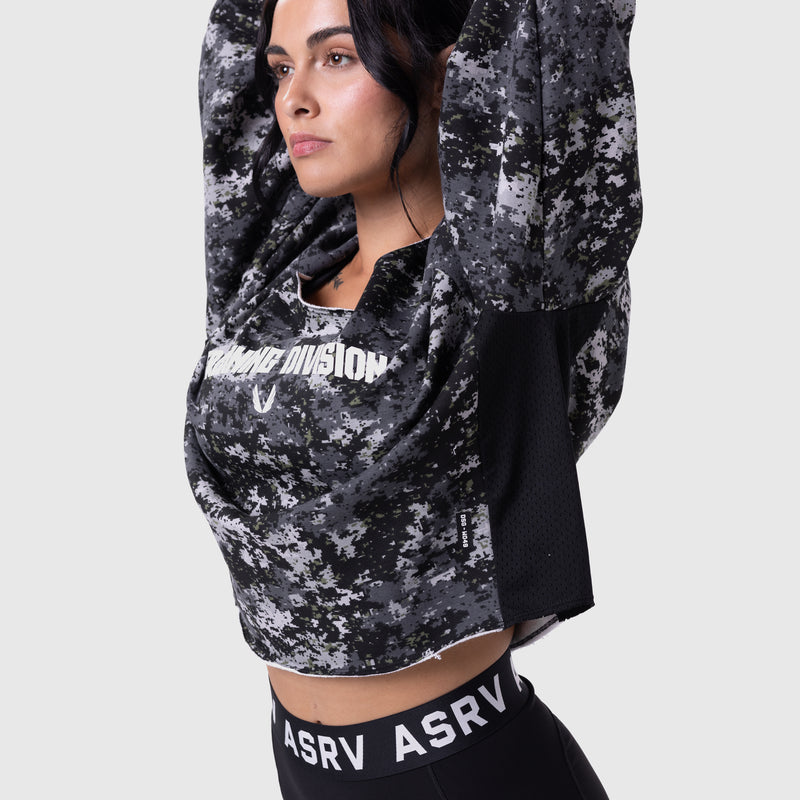 W049. Raw Hem Oversized Crewneck - Pixel Camo