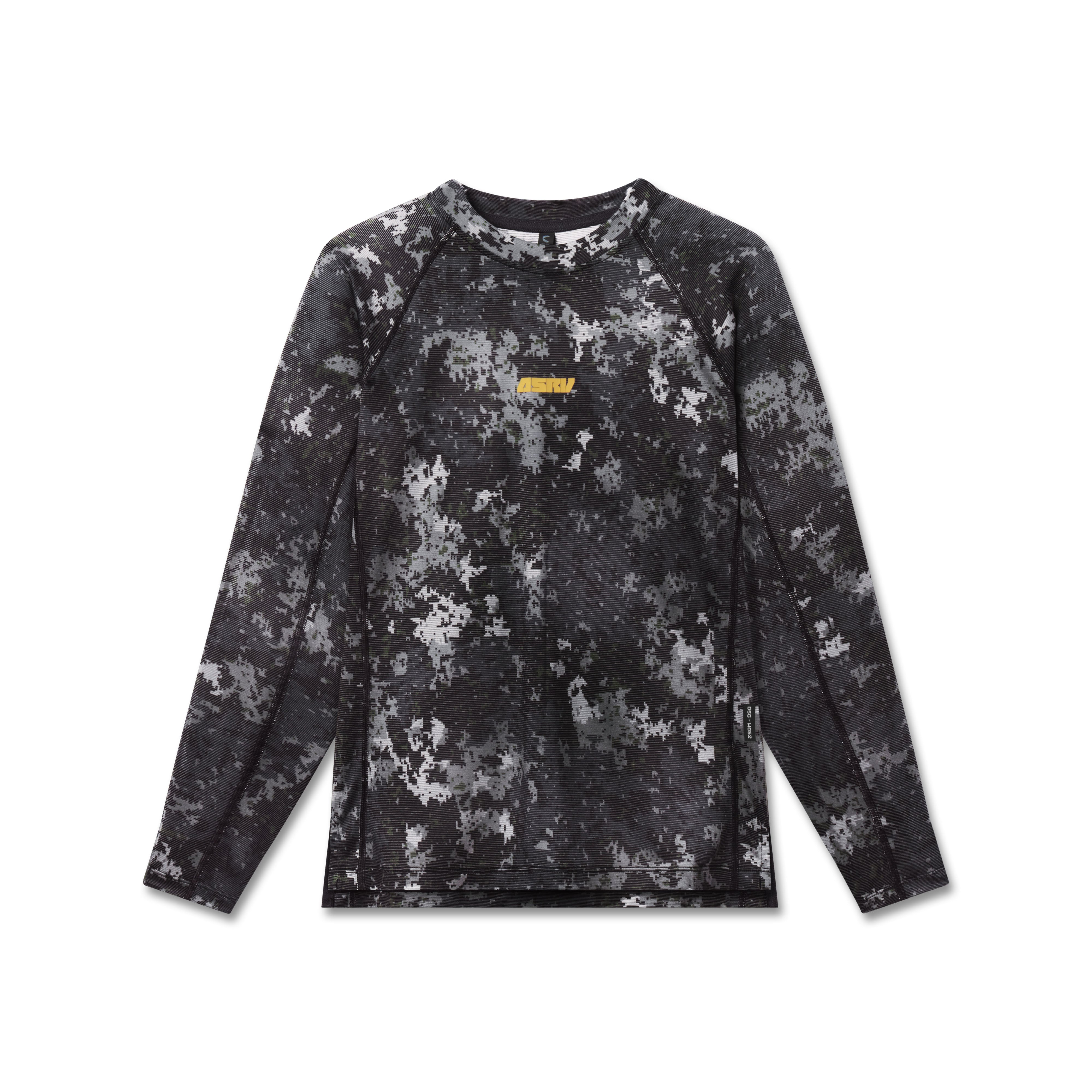 Flatlay of W052 Polartec® Delta Longsleeve in black pixel camo, front view
