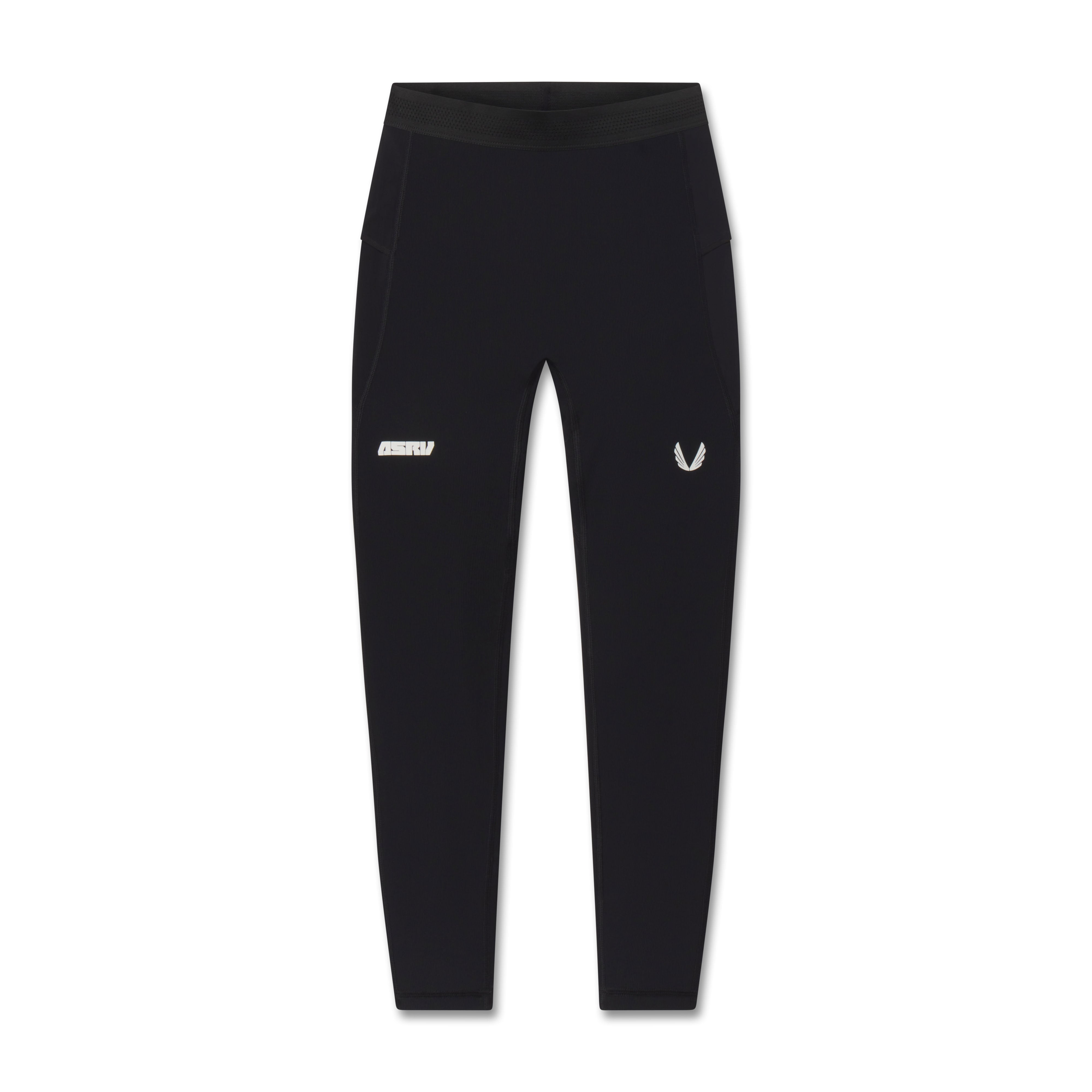 flatlay W055 Lycra® Ribbed Running Tight in black, front view