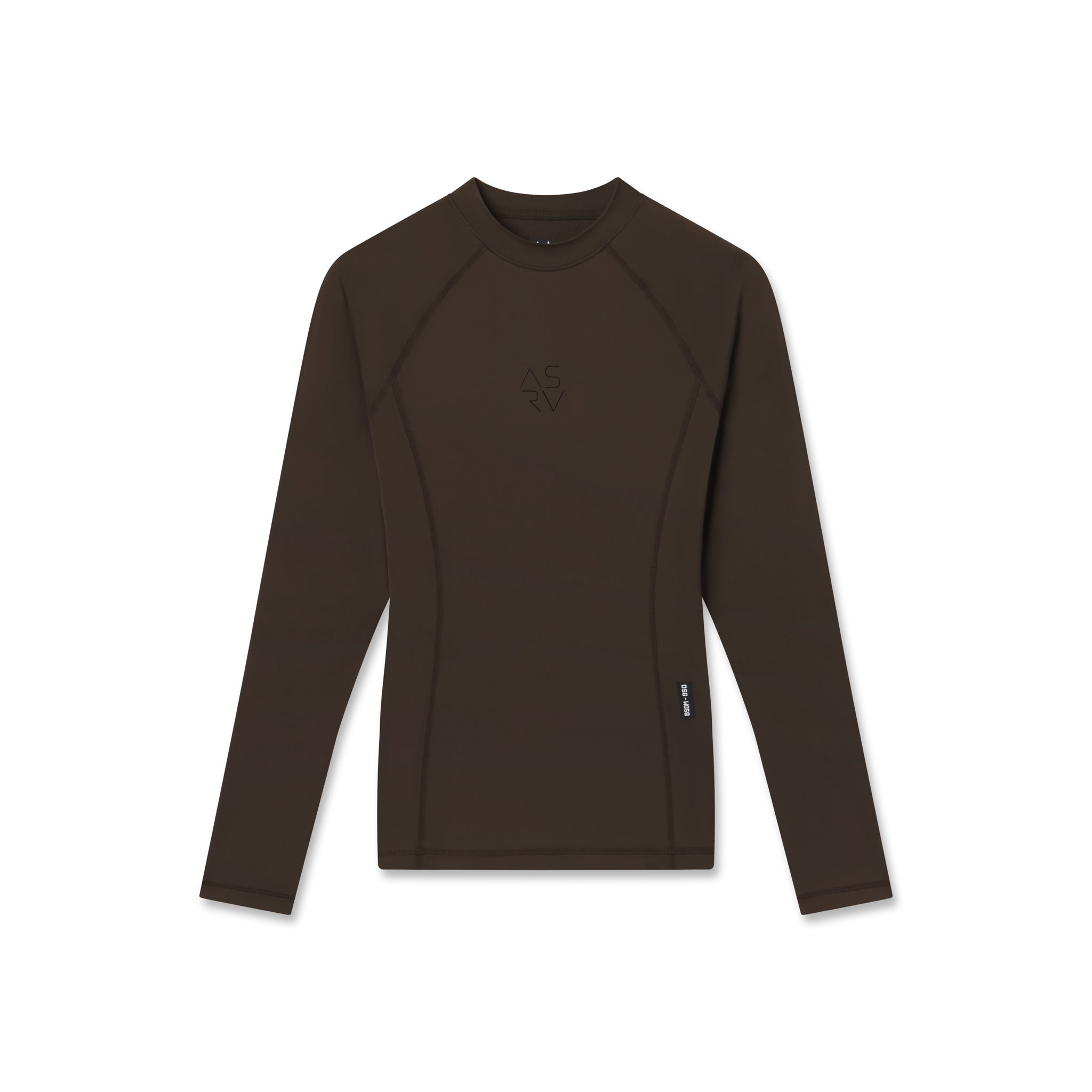 flatlay LYCRA® ADAPTIV baselayer longsleeve in dark earth, front view on model