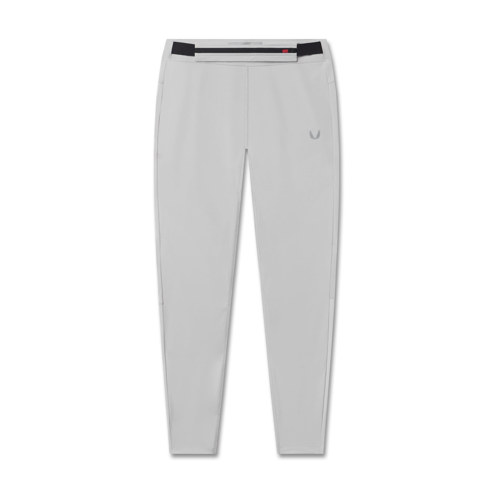 Flatlay of W059 Hybrid Belt-Pack Run Legging in slate grey, front view