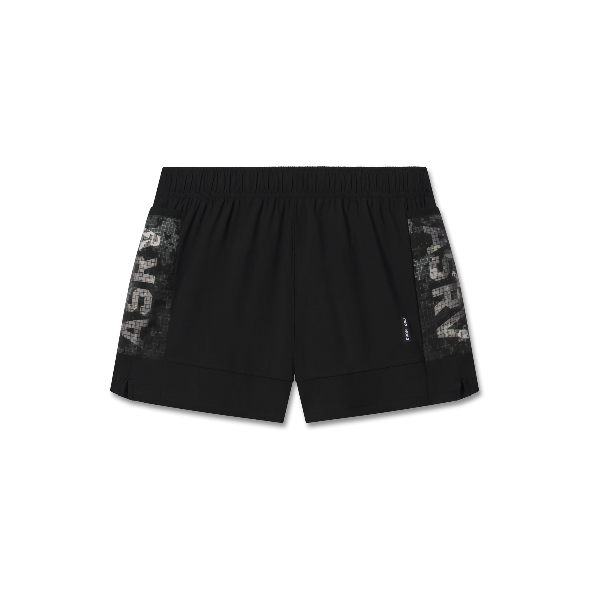 Flatlay of black Tetra-Lite Adventure Short with gray side panels, front view